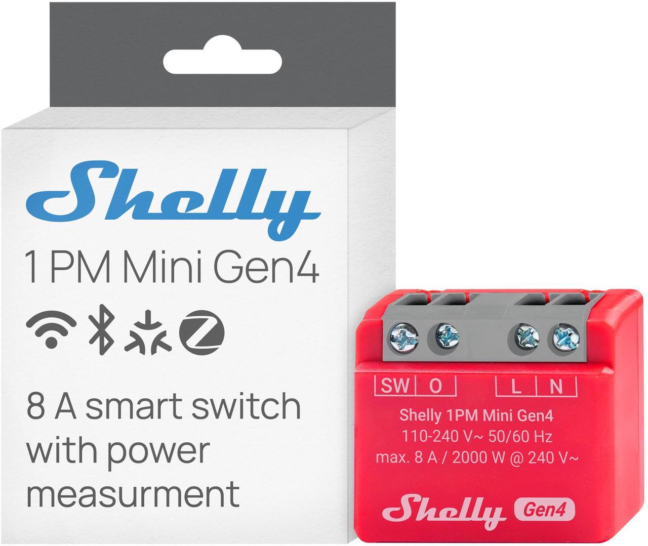 Main image of Shelly 1PM Mini Gen4 | Wi-Fi, Bluetooth & Zigbee Smart Relay Switch | 1 channel 8A | power metering | Compatible with Alexa & Google Home | Home Automation