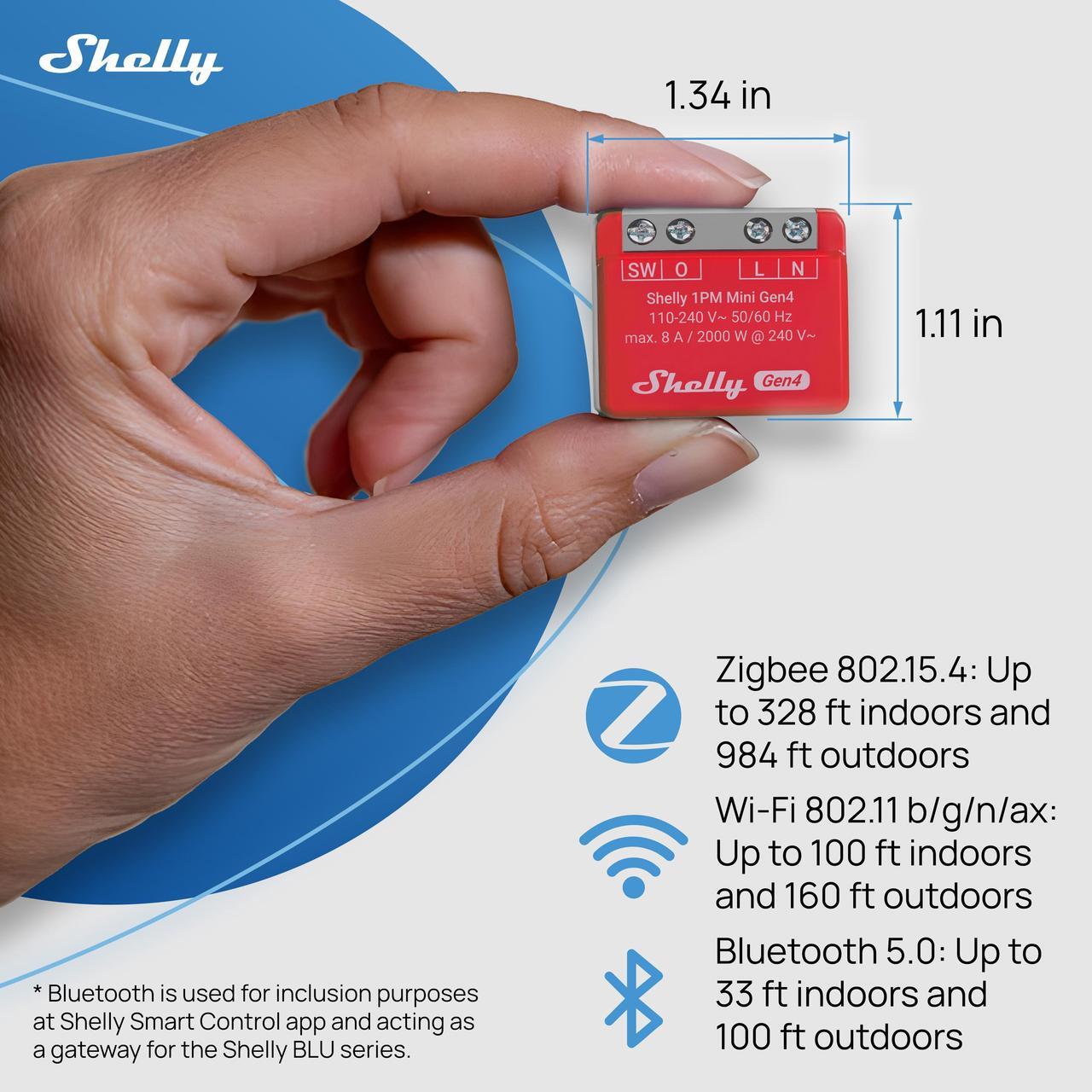 Alt view image 5 of 7 - Shelly 1PM Mini Gen4 | Wi-Fi, Bluetooth & Zigbee Smart Relay Switch | 1 channel 8A | power metering | Compatible with Alexa & Google Home | Home Automation