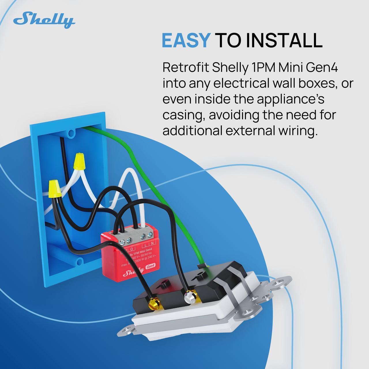 Alt view image 6 of 7 - Shelly 1PM Mini Gen4 | Wi-Fi, Bluetooth & Zigbee Smart Relay Switch | 1 channel 8A | power metering | Compatible with Alexa & Google Home | Home Automation