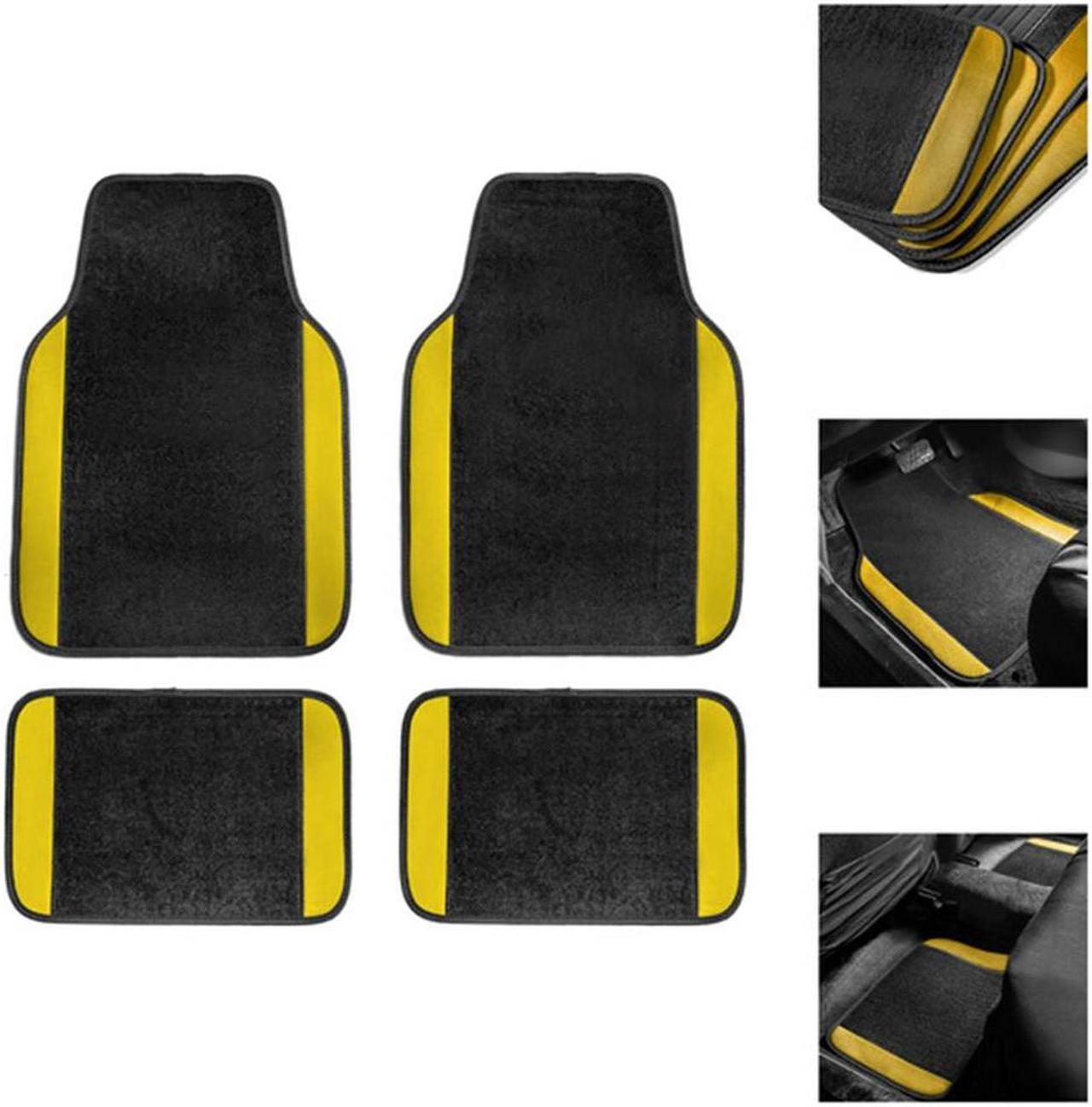 Muchkey Car Waterproof Universal Fit Car Floor Mats, All-Weather Anti-Slip Cargo Liners  Driver Heel Pad Fit for SUV,Van,sedan, Trucks,Set of 4pcs yellow