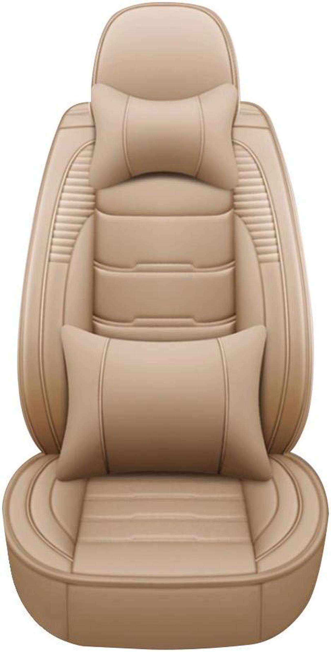 Muchkey Car Seat Covers 5 Seats Front And Rear Seat Covers Wear Resistant Cushions, All-weather Car Seat Cover,PU leather Car Cushion,With Waist Support And Headrest,Beige