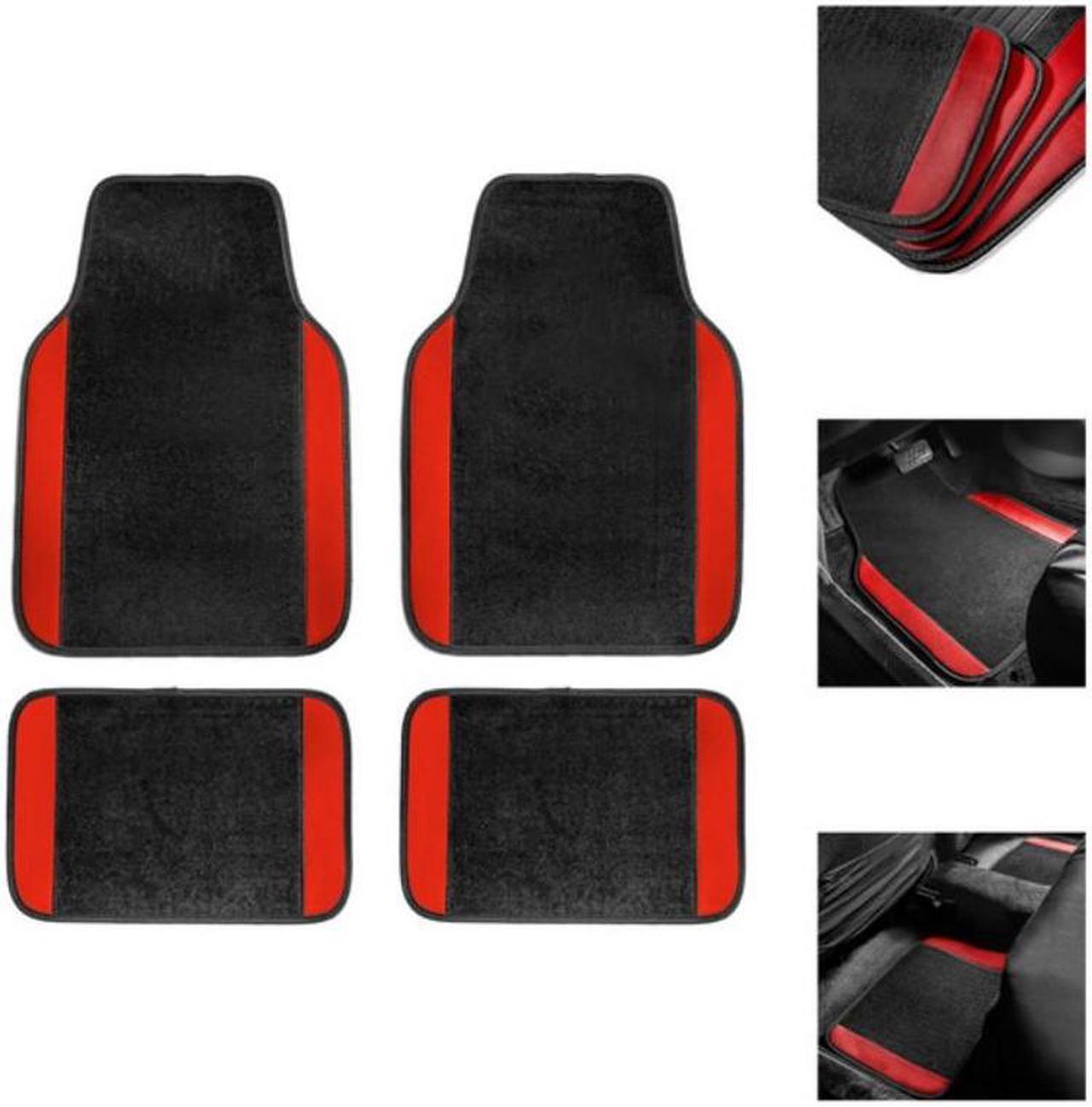 Muchkey Car Waterproof Universal Fit Car Floor Mats, All-Weather Anti-Slip Cargo Liners  Driver Heel Pad Fit for SUV,Van,sedan, Trucks,Set of 4pcs Red