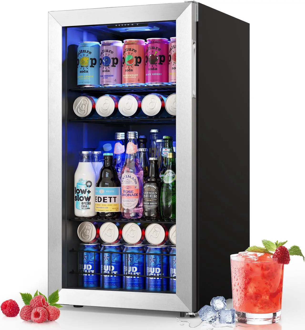 Main image of Yeego 3.1 Cu.ft Freestanding Beverage Refrigerator Cooler Mini Beverage Fridge with Glass Door 95-121 Can Capacity, Adjustable Thermostat for Beer Soda Wine Ideal Beverage Cooler for Home Office Bar
