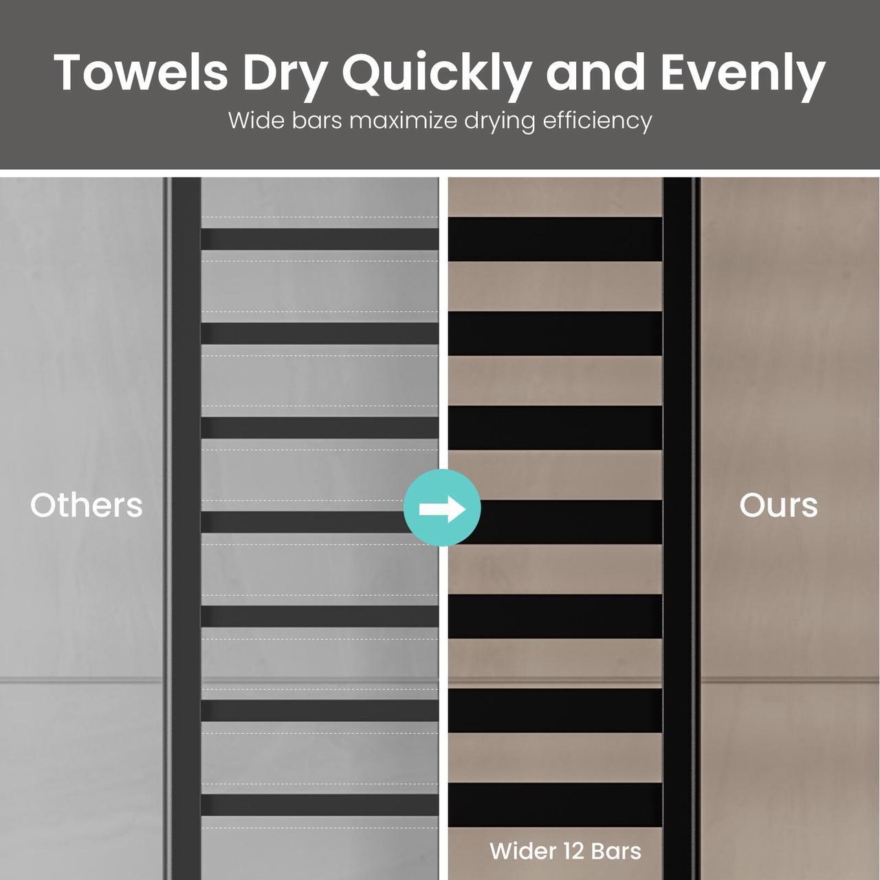 Alt view image 3 of 6 - Wooohoo Wall-Mounted Towel Warmer H120cm - 12 Rails & IPX4 Waterproof Smart Touch Control (110-170°F) + 15-20 Towels Capacity | Ideal for Home/Hotel/Gym/Spa