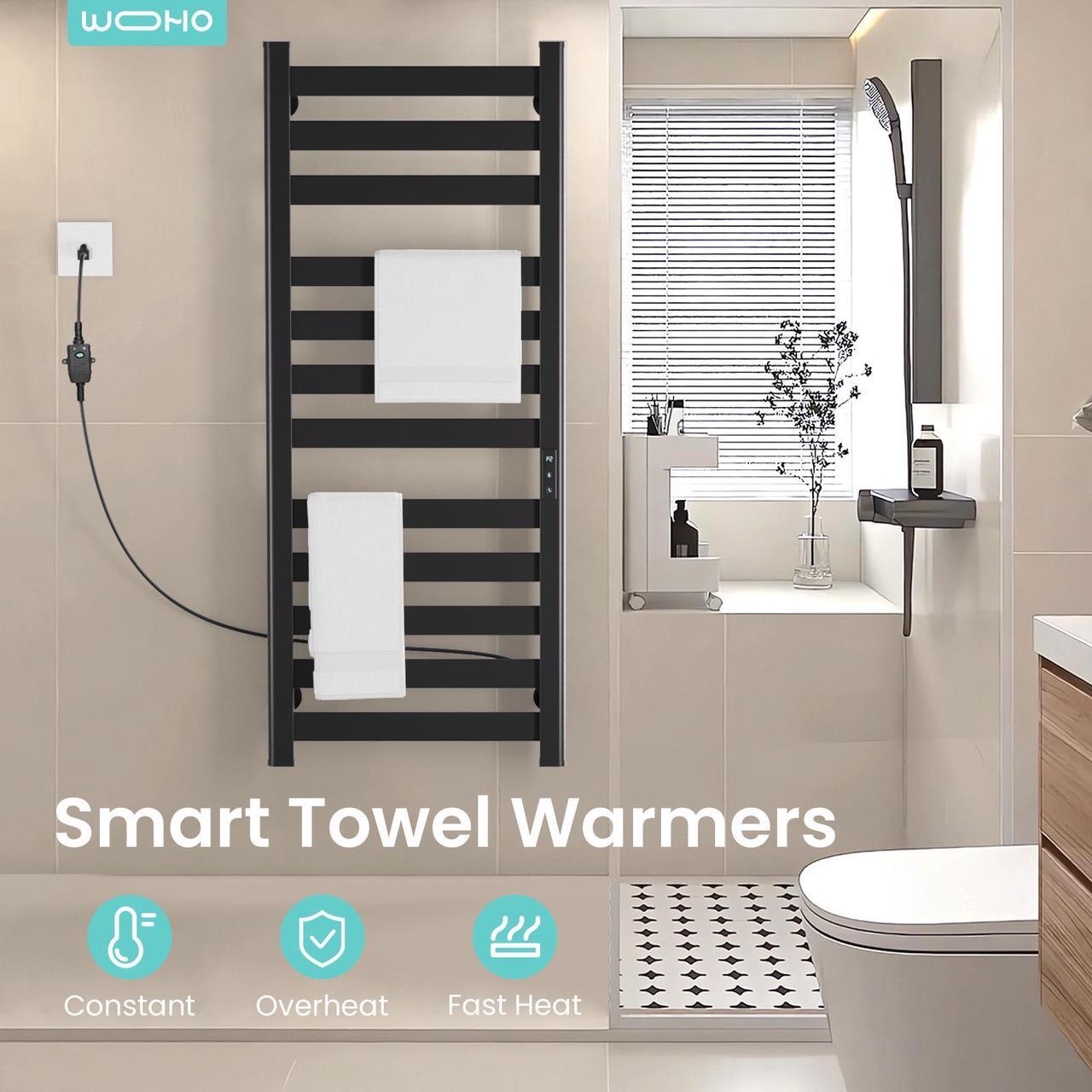 Alt view image 5 of 6 - Wooohoo Wall-Mounted Towel Warmer H120cm - 12 Rails & IPX4 Waterproof Smart Touch Control (110-170°F) + 15-20 Towels Capacity | Ideal for Home/Hotel/Gym/Spa