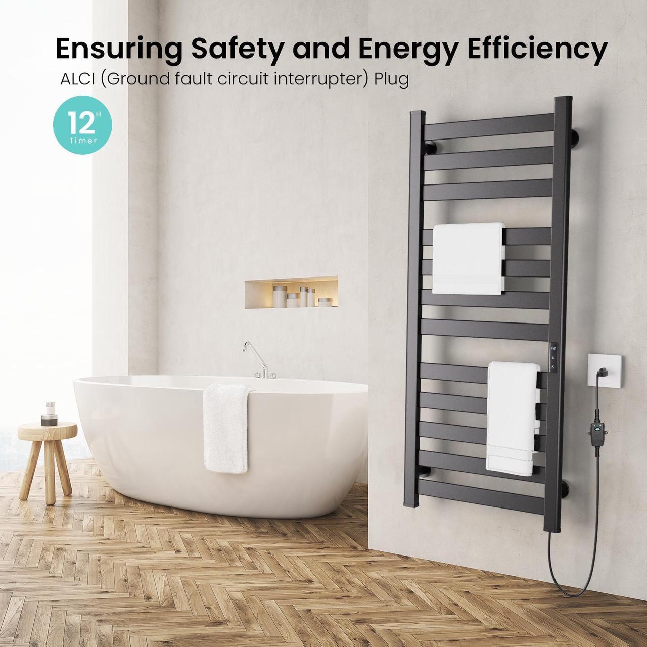 Alt view image 6 of 6 - Wooohoo Wall-Mounted Towel Warmer H120cm - 12 Rails & IPX4 Waterproof Smart Touch Control (110-170°F) + 15-20 Towels Capacity | Ideal for Home/Hotel/Gym/Spa