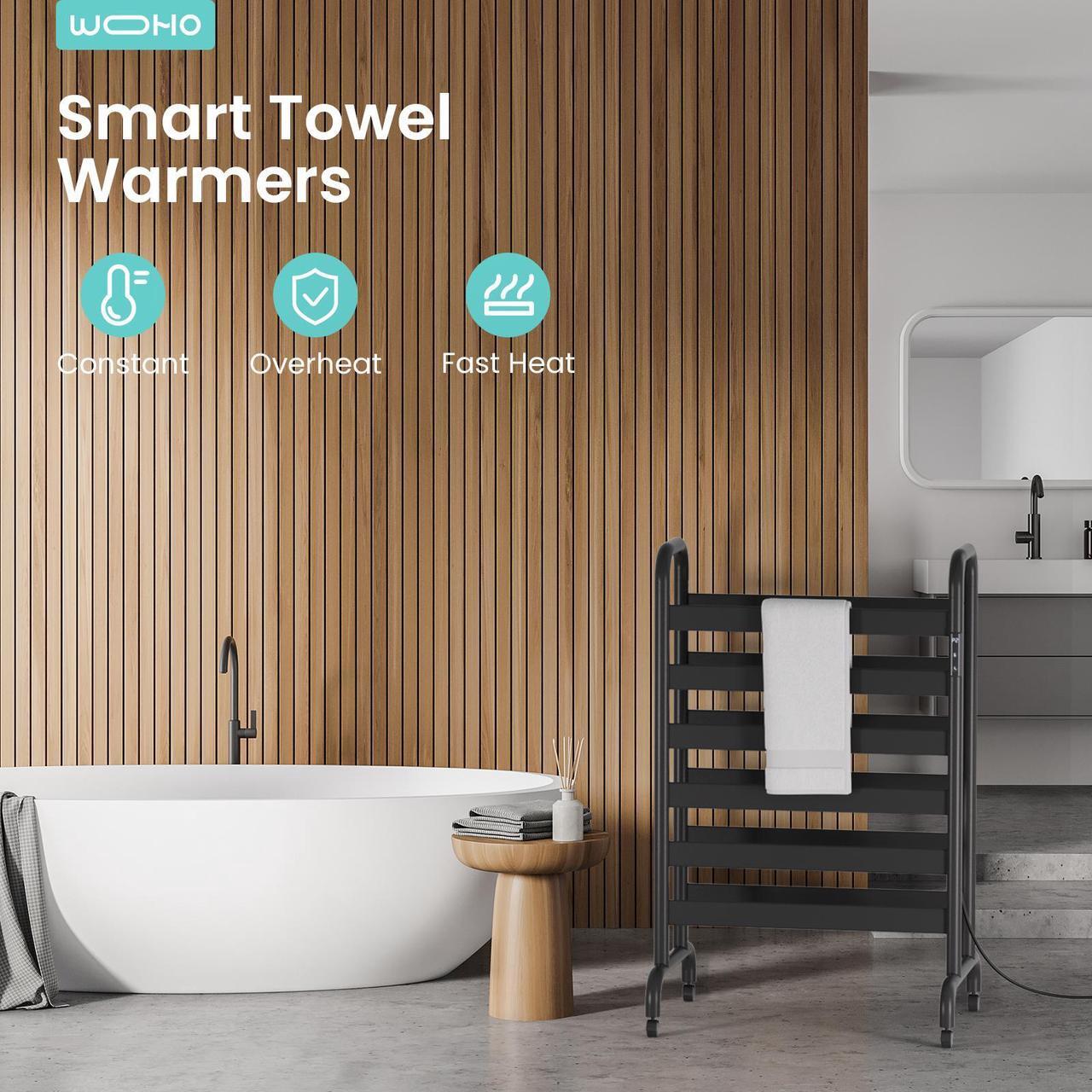 Alt view image 6 of 7 - Wooohoo Freestanding Double-Deck Towel Warmer H95cm  12 Rails & IPX4 Waterproof Smart Touch Control (110-170°F) + 15-Towel Capacity | Perfect for Home/Hotel/Spa