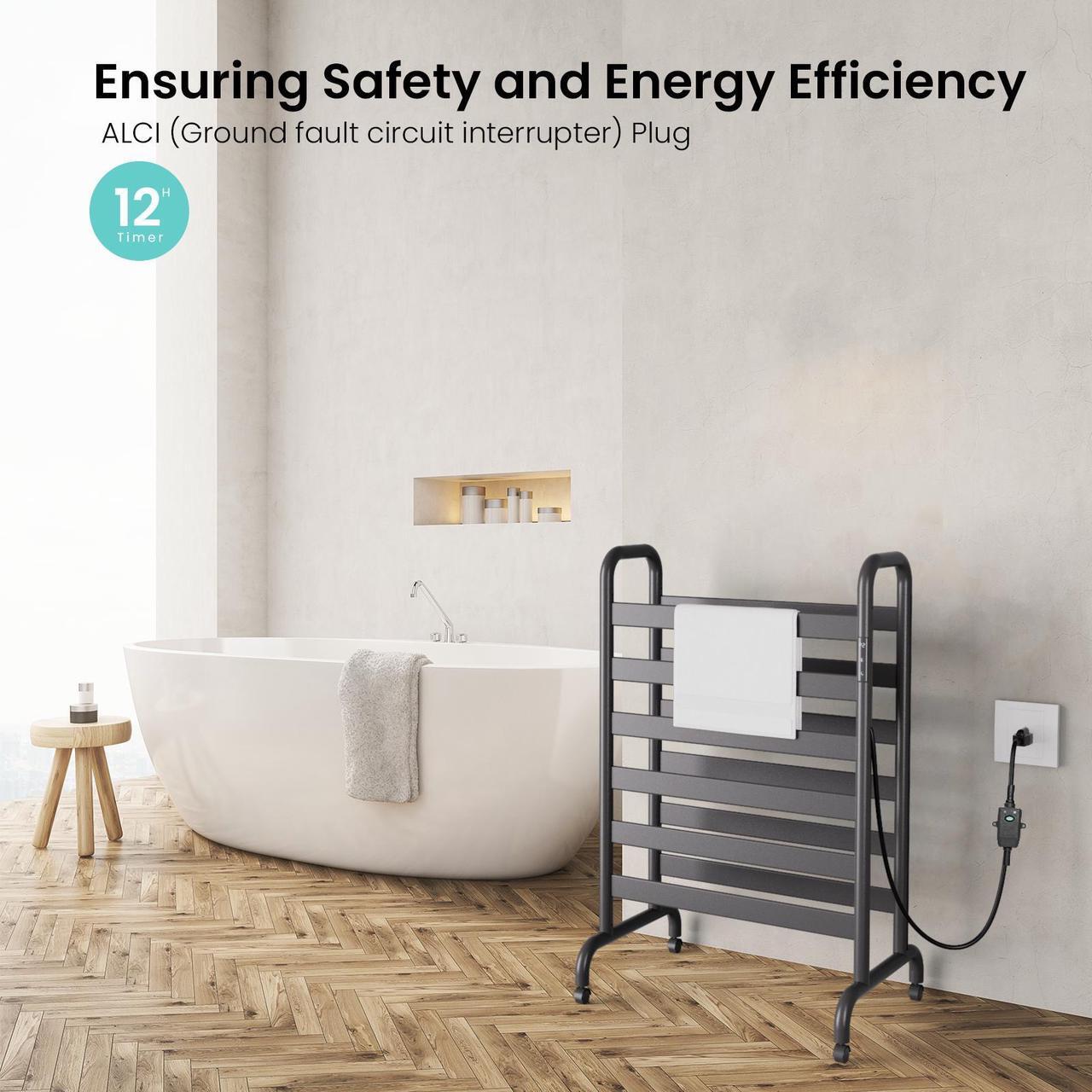 Alt view image 7 of 7 - Wooohoo Freestanding Double-Deck Towel Warmer H95cm  12 Rails & IPX4 Waterproof Smart Touch Control (110-170°F) + 15-Towel Capacity | Perfect for Home/Hotel/Spa