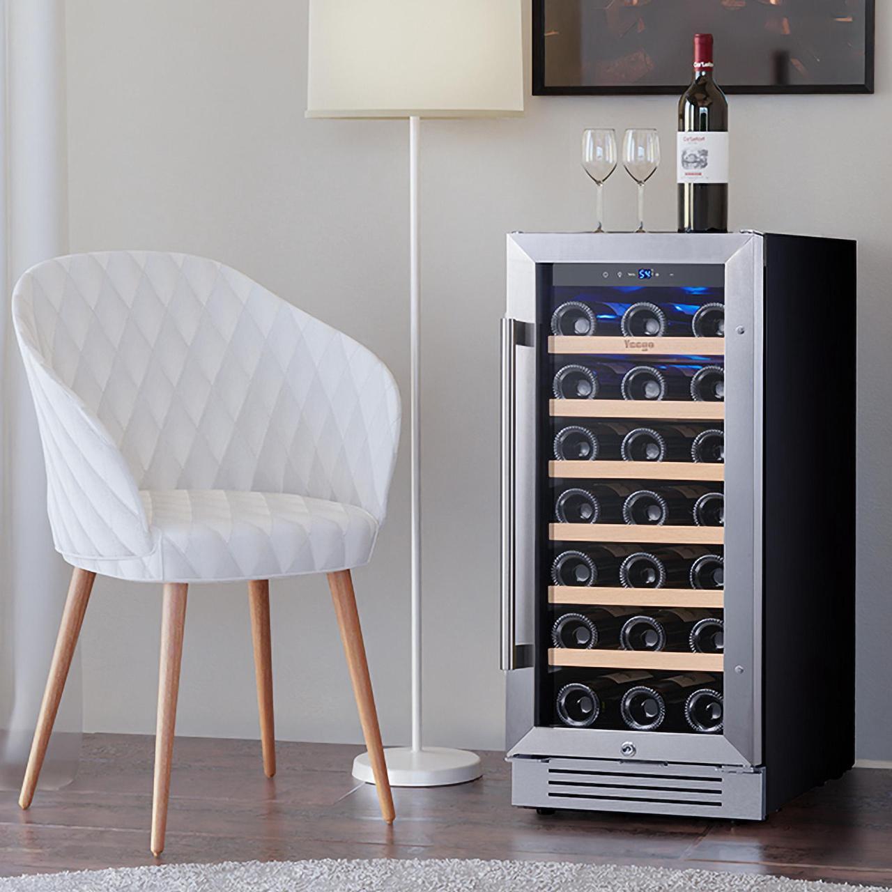 Alt view image 2 of 7 - Yeego 85L Energy-Efficient Wine Refrigerator & Wine Cooler with 33-Bottle Capacity - Compressor Cooling, Adjustable Temperature (40-65°F), Blue LED Lighting - Ideal for Wine Storage in Home, Kitchen