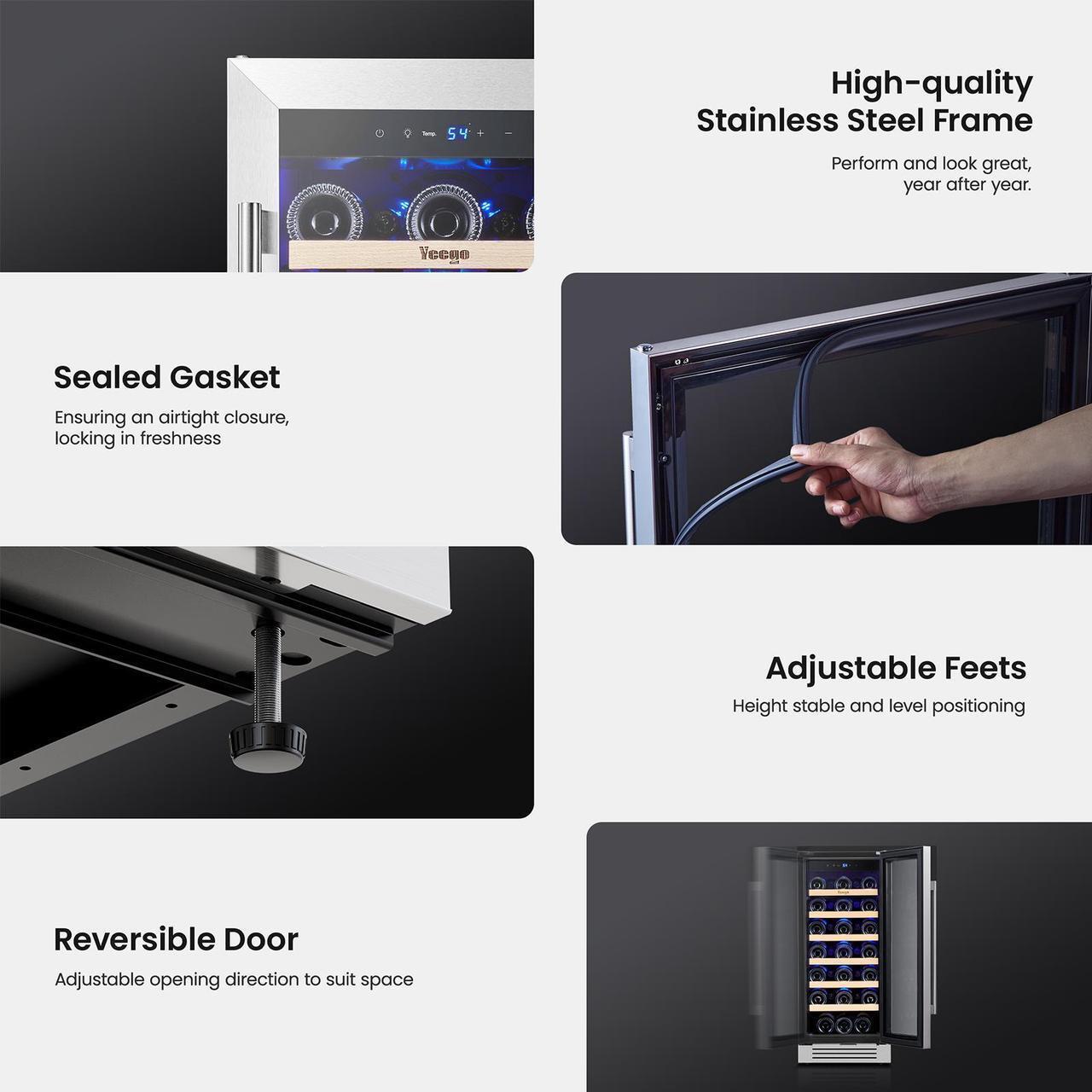 Alt view image 3 of 7 - Yeego 85L Energy-Efficient Wine Refrigerator & Wine Cooler with 33-Bottle Capacity - Compressor Cooling, Adjustable Temperature (40-65°F), Blue LED Lighting - Ideal for Wine Storage in Home, Kitchen