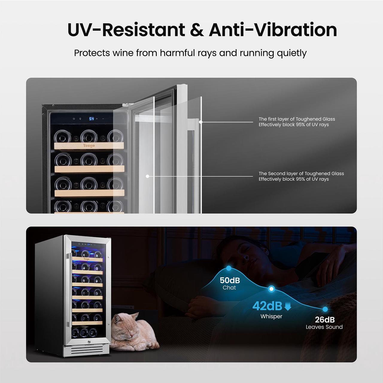 Alt view image 4 of 7 - Yeego 85L Energy-Efficient Wine Refrigerator & Wine Cooler with 33-Bottle Capacity - Compressor Cooling, Adjustable Temperature (40-65°F), Blue LED Lighting - Ideal for Wine Storage in Home, Kitchen