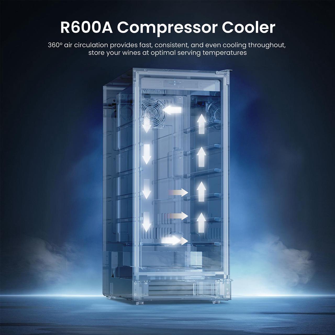 Alt view image 6 of 7 - Yeego 85L Energy-Efficient Wine Refrigerator & Wine Cooler with 33-Bottle Capacity - Compressor Cooling, Adjustable Temperature (40-65°F), Blue LED Lighting - Ideal for Wine Storage in Home, Kitchen