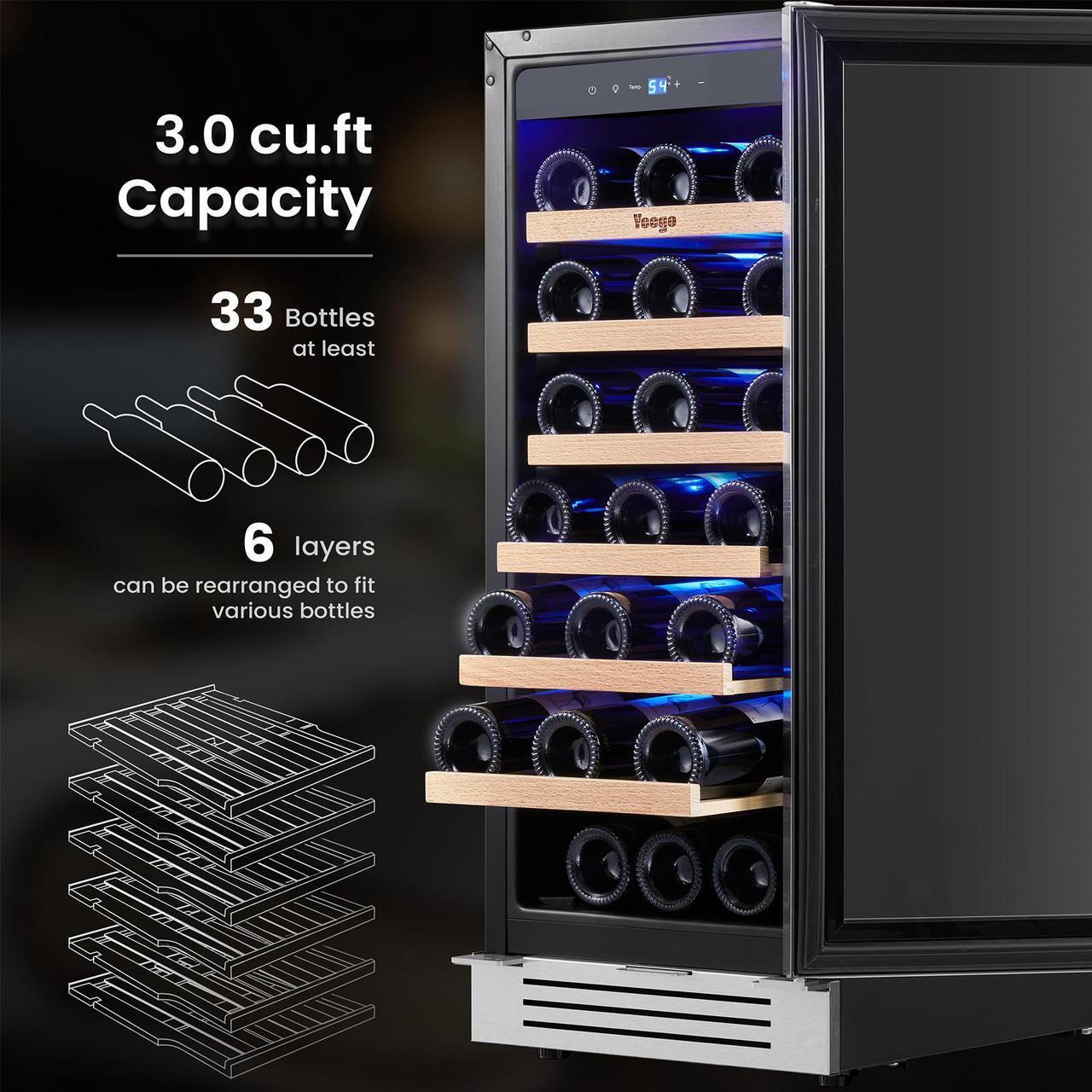 Alt view image 7 of 7 - Yeego 85L Energy-Efficient Wine Refrigerator & Wine Cooler with 33-Bottle Capacity - Compressor Cooling, Adjustable Temperature (40-65°F), Blue LED Lighting - Ideal for Wine Storage in Home, Kitchen