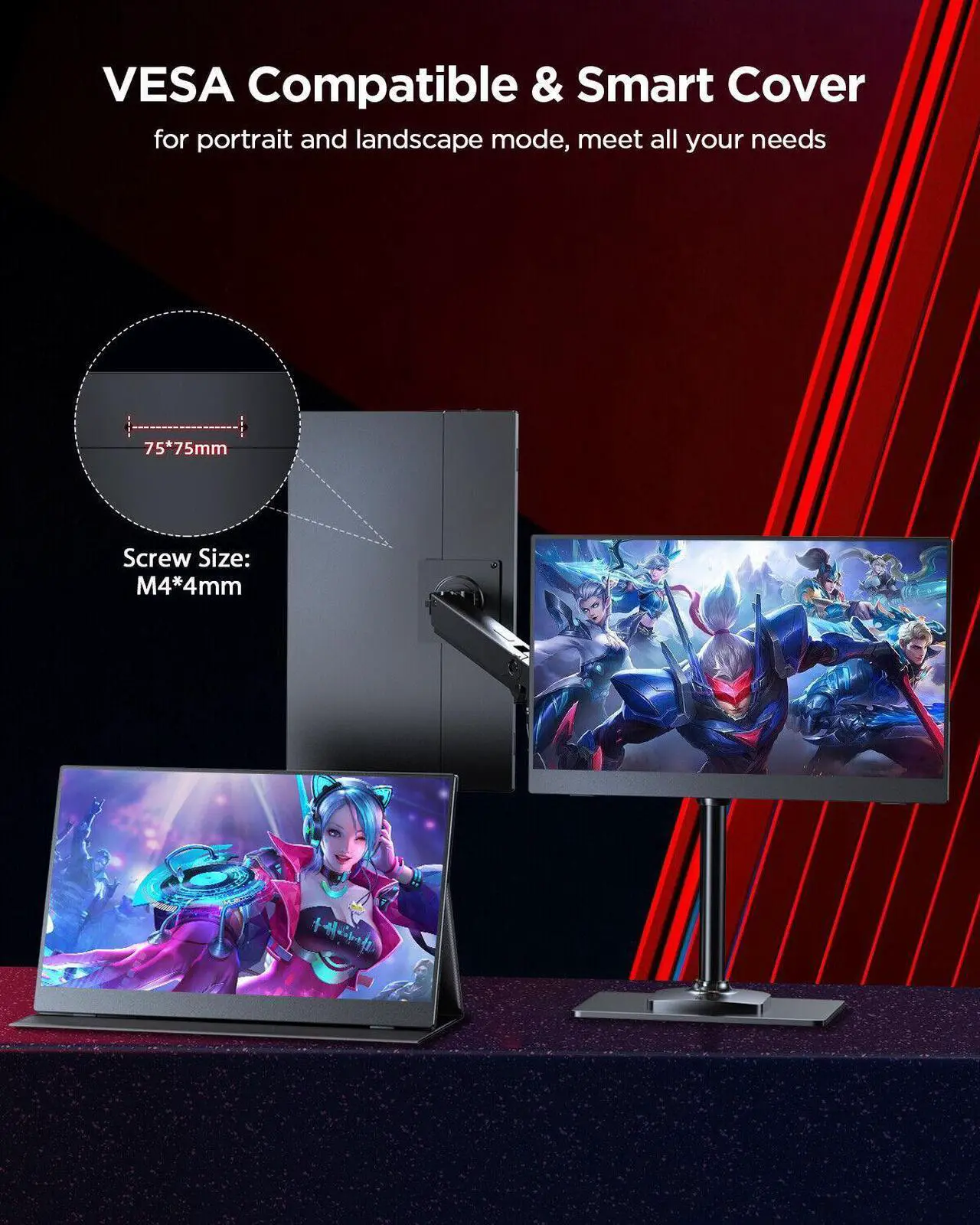 Alt view image 3 of 4 - EVICIV 2K 120Hz Portable Monitor 15.6'' 1000:1 300 Nits Type C IPS Display Screen for HDMI Laptop PS w/VESA