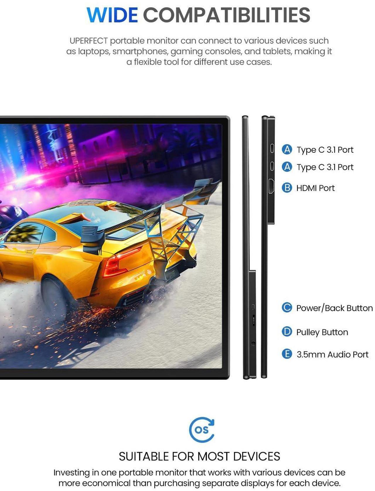 Alt view image 7 of 7 - EVICIV 21.5 120HZ Touchscreen Portable Monitor w/Kickstand & VESA, Large Portable Gaming Monitor with HDMI Type C, External Display for Laptops, Steamdeck, MacBook, Phones, Mini PC