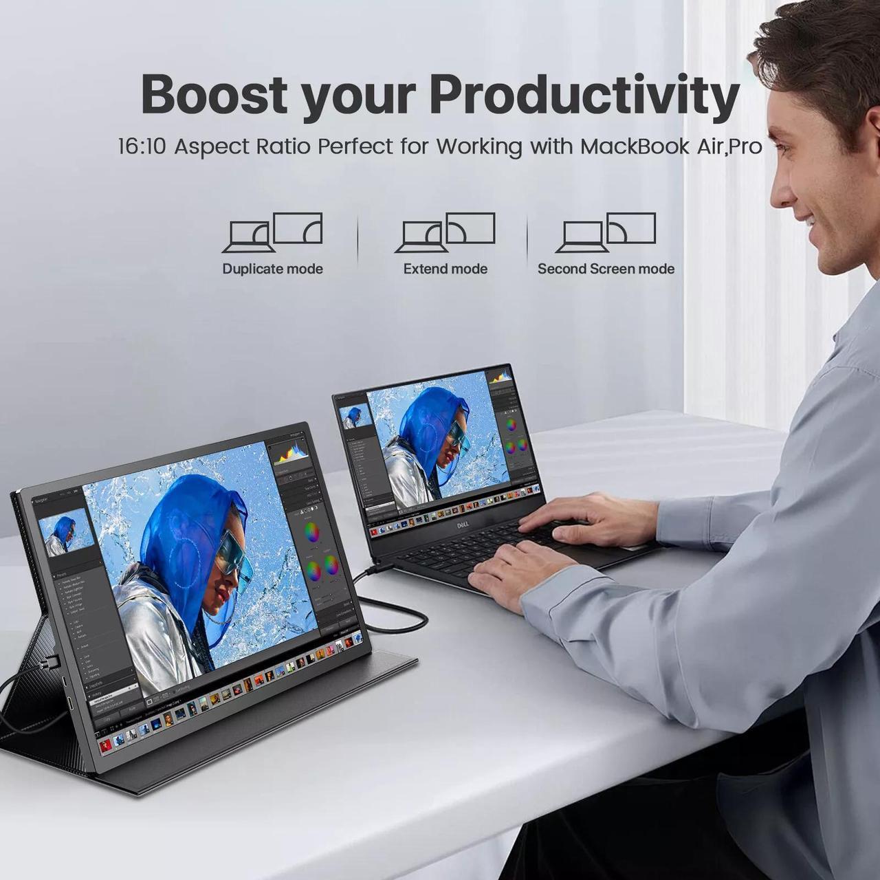 Alt view image 6 of 7 - EVICIV 17" Portable Monitor 1920*1200 Gaming Display W/Type C HD Input Build-in Speaker Portable Monitors Full HD LCD Display