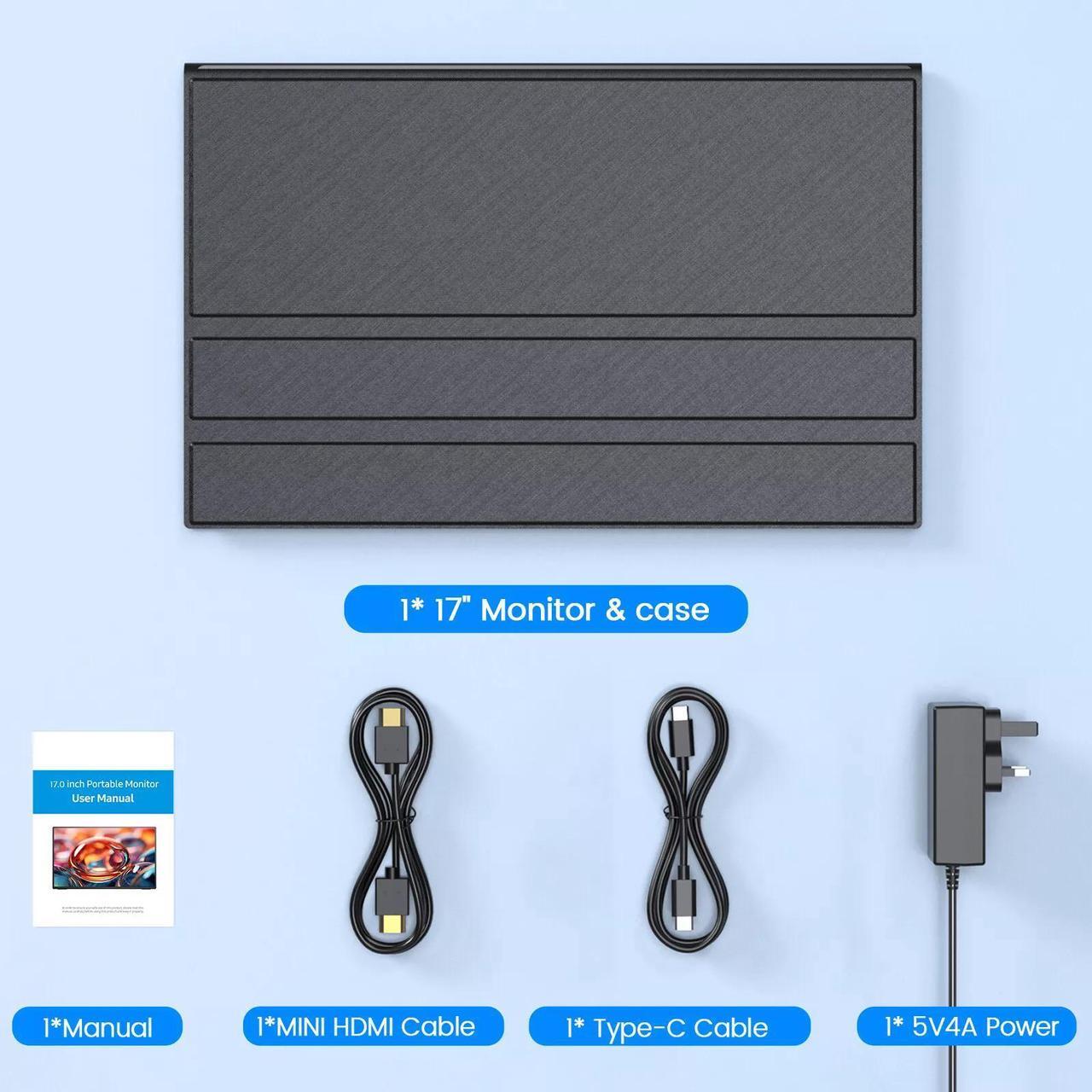Alt view image 7 of 7 - EVICIV 17" Portable Monitor 1920*1200 Gaming Display W/Type C HD Input Build-in Speaker Portable Monitors Full HD LCD Display