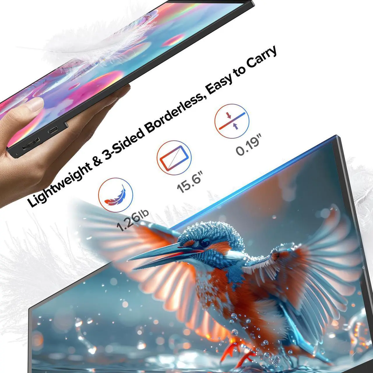 Alt view image 5 of 7 - EVICIV 15.6 FHD 1080P IPS 10-Point Touchscreen Portable Monitor with Stand, Cover, Speakers & Eye-Care Technology - USB-C & HDMI Compatible for Laptop, PC, Phone & Switch