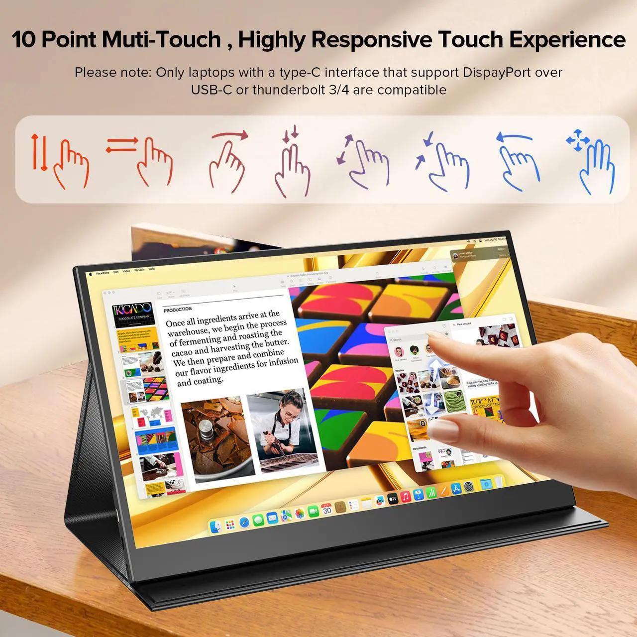 Alt view image 4 of 7 - EVICIV 15.6 FHD 1080P IPS 10-Point Touchscreen Portable Monitor with Stand, Cover, Speakers & Eye-Care Technology - USB-C & HDMI Compatible for Laptop, PC, Phone & Switch