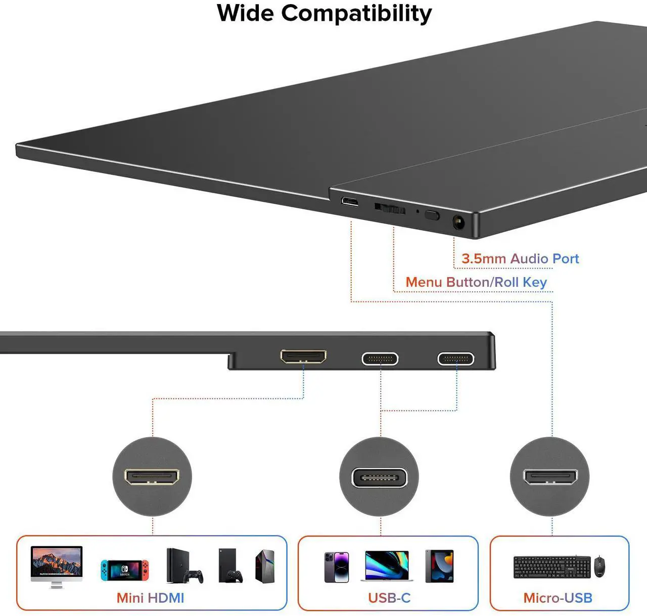 Alt view image 7 of 7 - EVICIV 15.6 FHD 1080P IPS 10-Point Touchscreen Portable Monitor with Stand, Cover, Speakers & Eye-Care Technology - USB-C & HDMI Compatible for Laptop, PC, Phone & Switch
