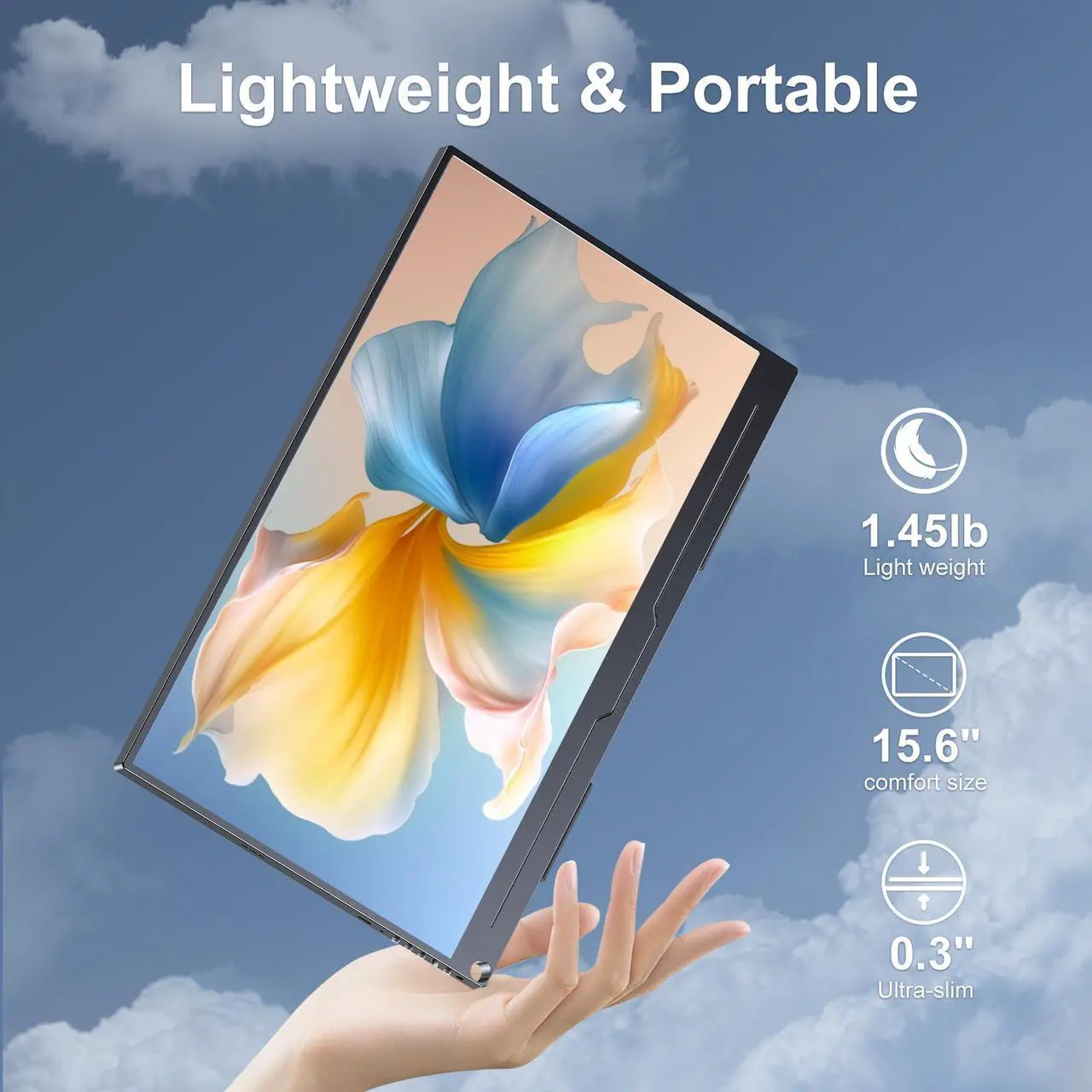 Alt view image 6 of 7 - EVICIV Portable Monitor 15.6" IPS HDR 1920X1080 FHD Eye Care Travel Screen USB C Gaming Monitor Dual Speaker External Monitor HDMI Type-C VESA for Laptop PC Phone w/Case
