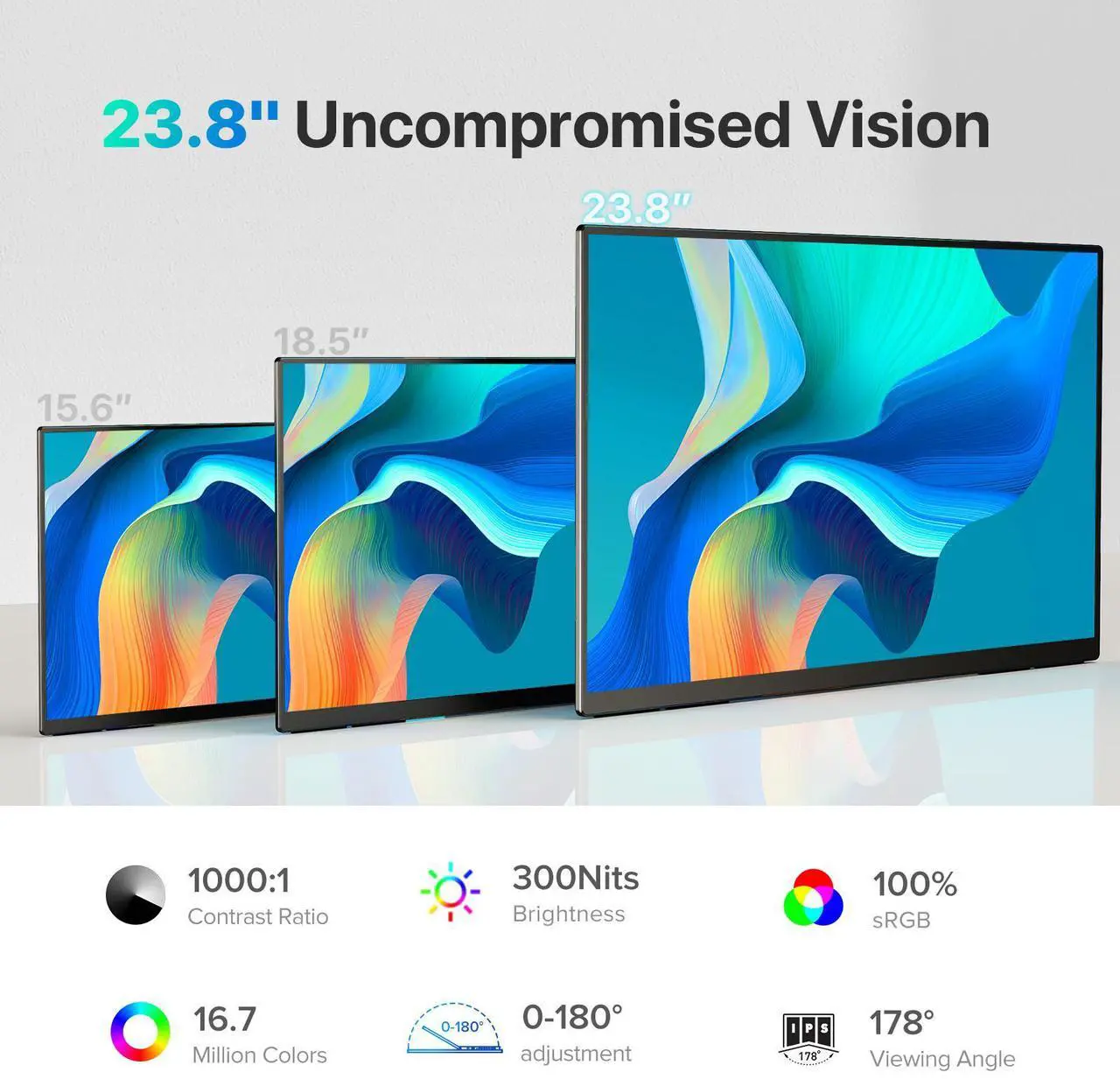 Alt view image 2 of 7 - EVICIV 24 120HZ Portable Monitor w/ 180°Adjustable Kickstand & VESA, Large Portable Gaming Monitor with HDMI Type C, External Portable Monitor for Laptops, Steamdeck, MacBook, Phones, Mini PC