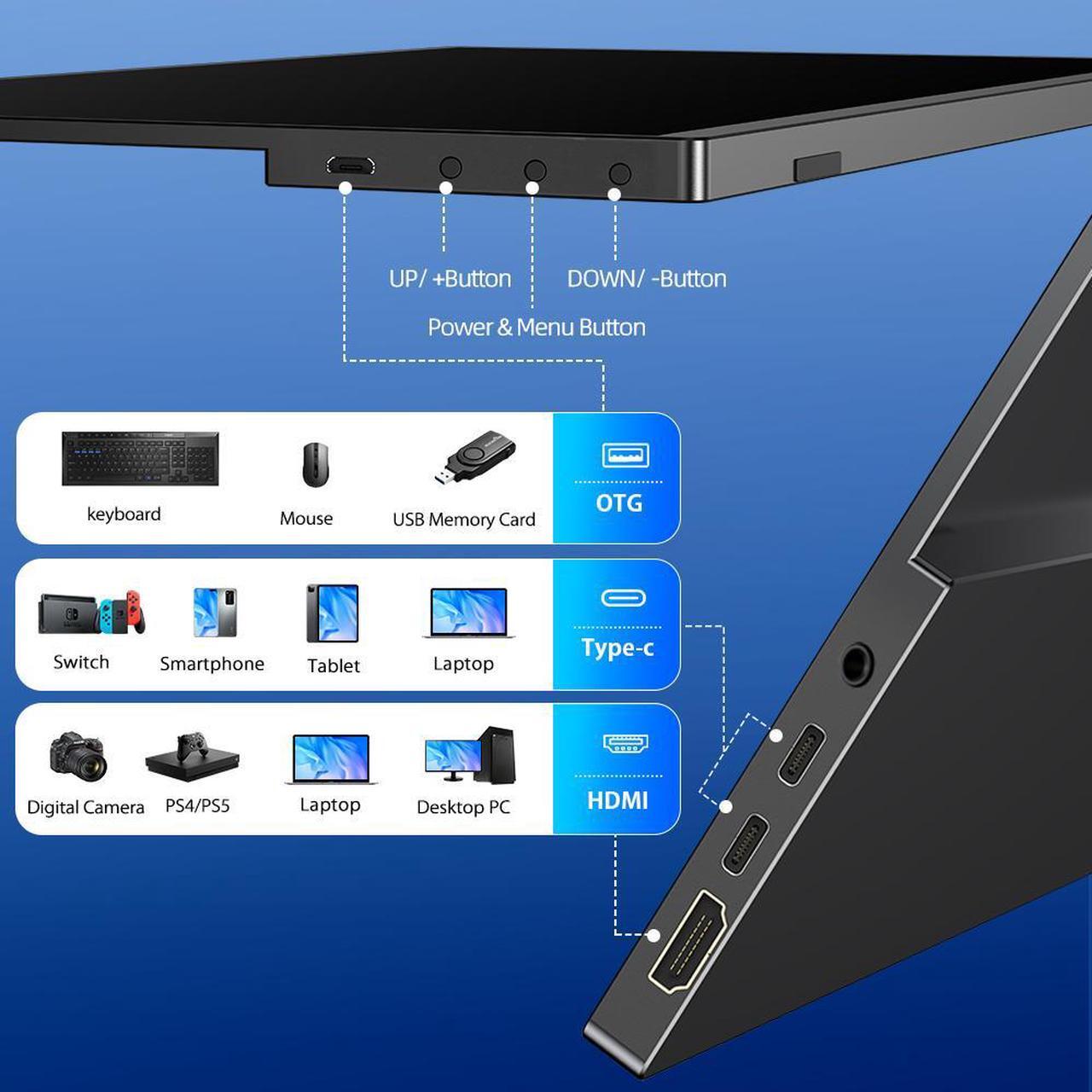 Alt view image 7 of 7 - EVICIV 500 Nits 16" 2.5K Portable Gaming Monitor 2K 2560*1600P Portable Monitor QHD For Xbox PS 5 6 Switch Display HDMI USB C Second Display