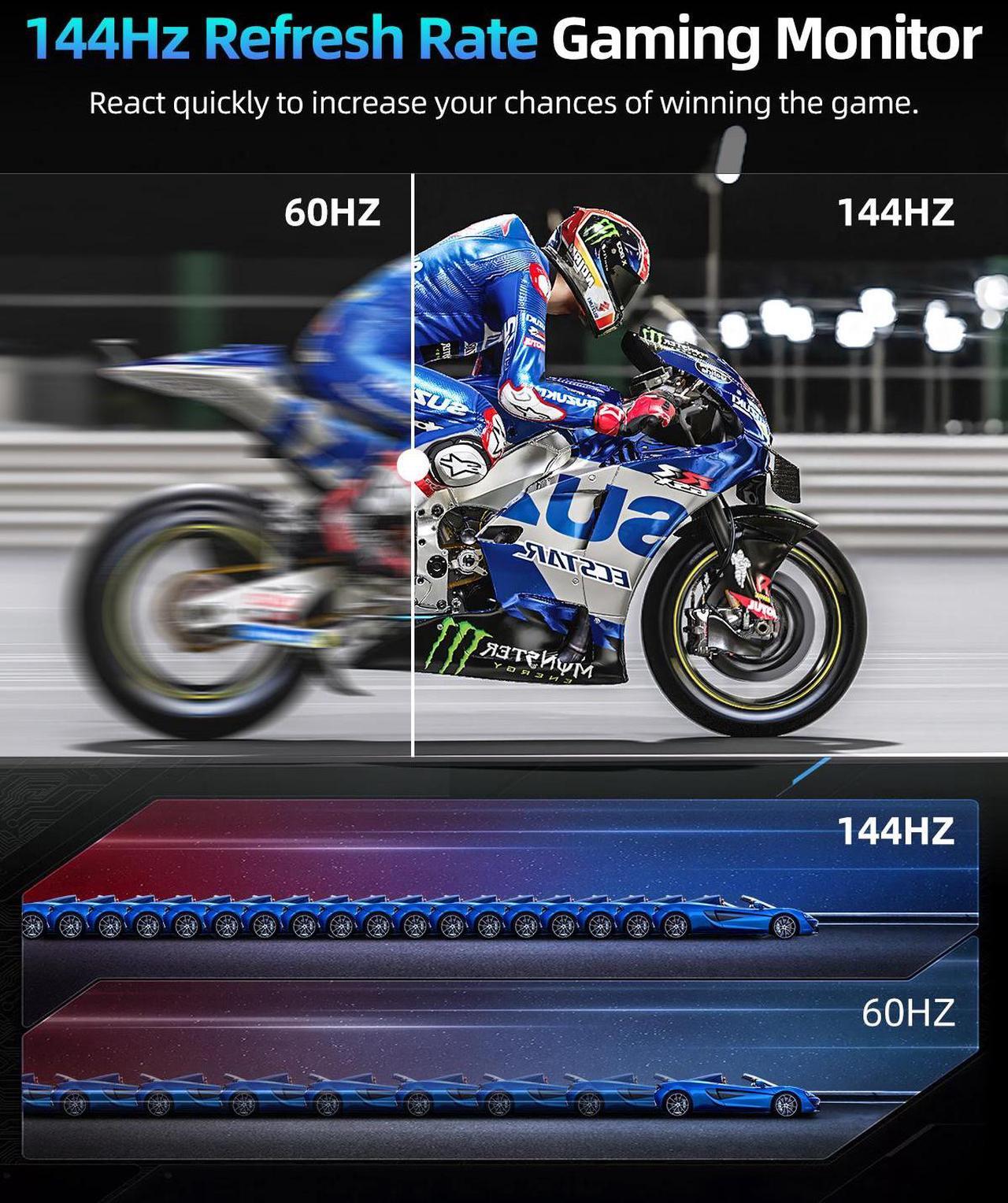 Alt view image 3 of 7 - EVICIV 18" Portable Gaming Monitor 144Hz 2560*1600 2K Freesync Screen Switch Display