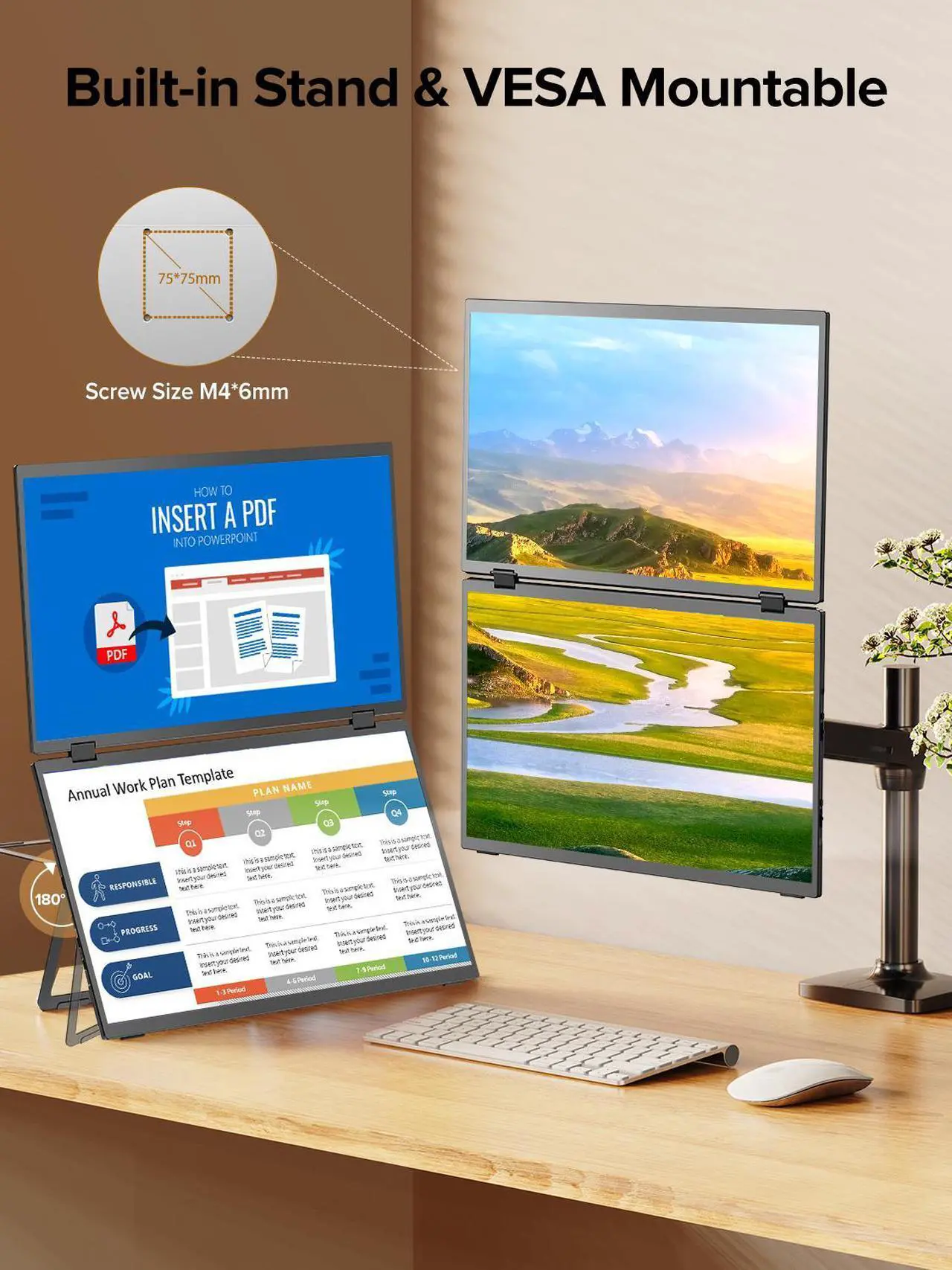 Alt view image 5 of 7 - EVICIV Delta 15.6" Dual Monitor Portable Screen Extender for Laptop, 1080P HDR, 360° Folding, Triple Monitor with Stand - No Driver Needed