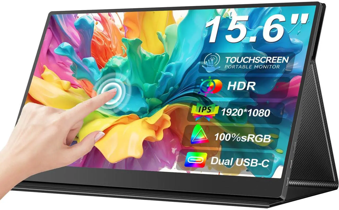Main image of EVICIV 15.6 FHD 1080P IPS 10-Point Touchscreen Portable Monitor with Stand, Cover, Speakers & Eye-Care Technology - USB-C & HDMI Compatible for Laptop, PC, Phone & Switch
