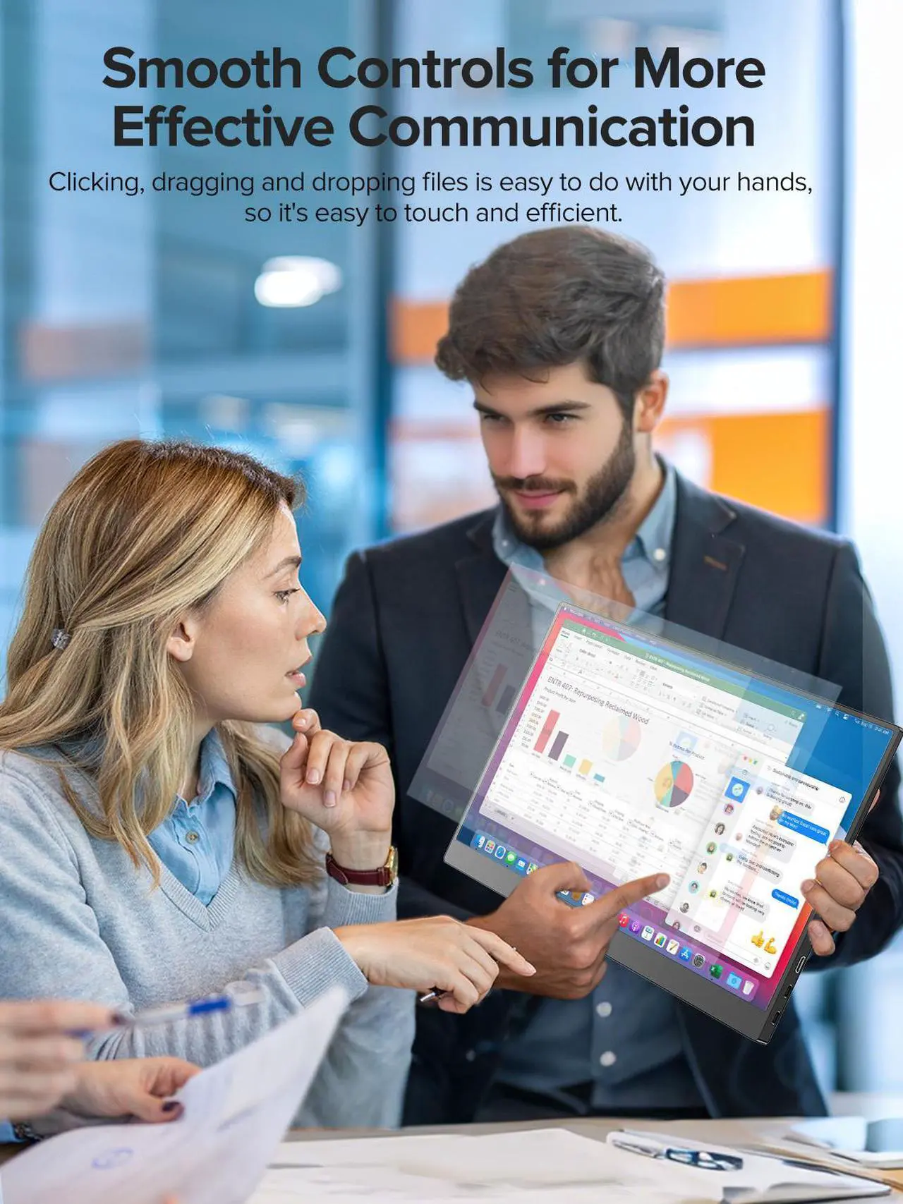 Alt view image 3 of 7 - EVICIV Portable Monitor 60Hz Touchscreen, Upgraded 15.6 Inch IPS HDR 1920X1080 FHD USB C Monitor Eye Care with HDMI USB Type-C