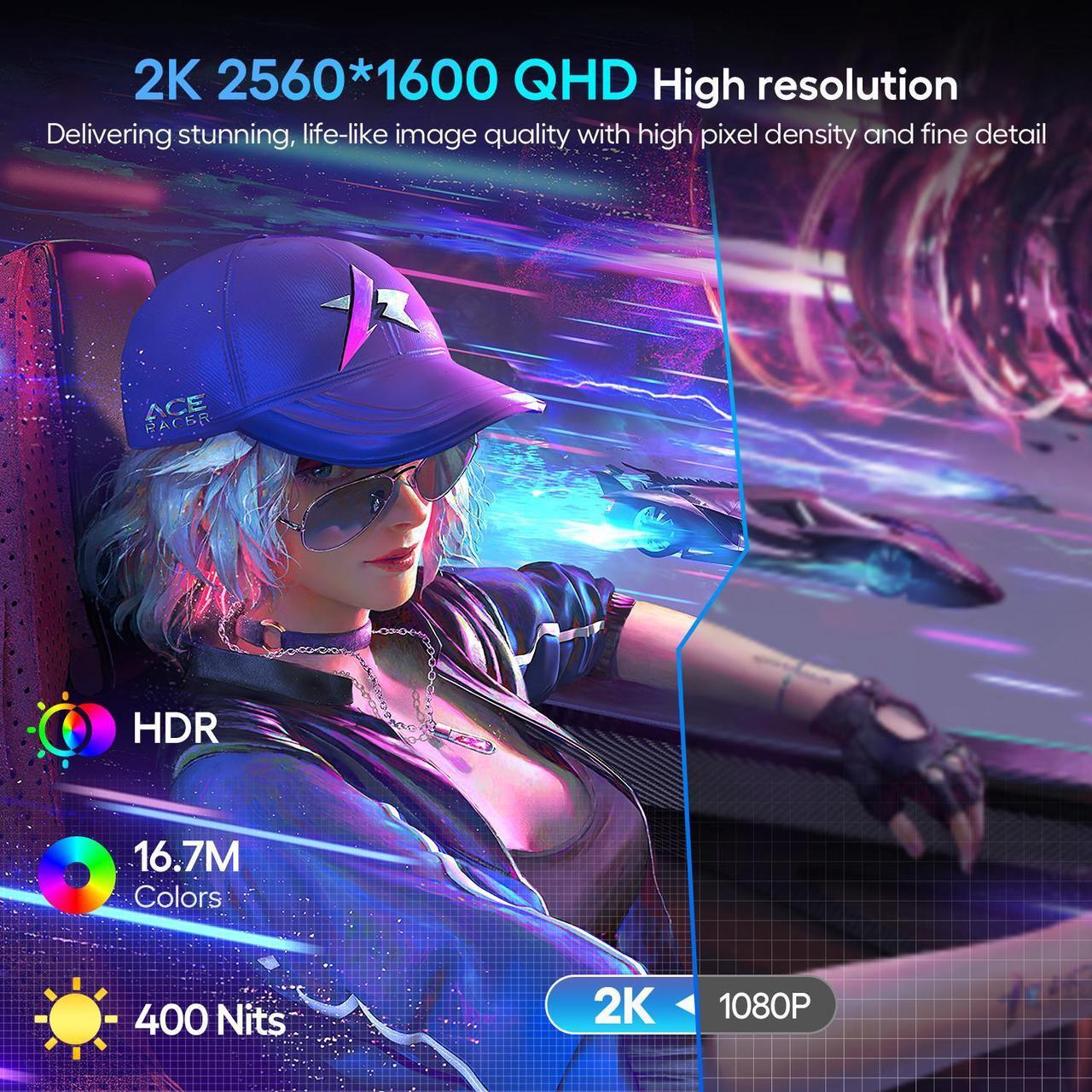 Alt view image 3 of 7 - EVICIV 2K 144Hz Portable Gaming Monitor 18" 100% DCI-P3, FreeSync, HDR, VESA Mount, Eye-Care