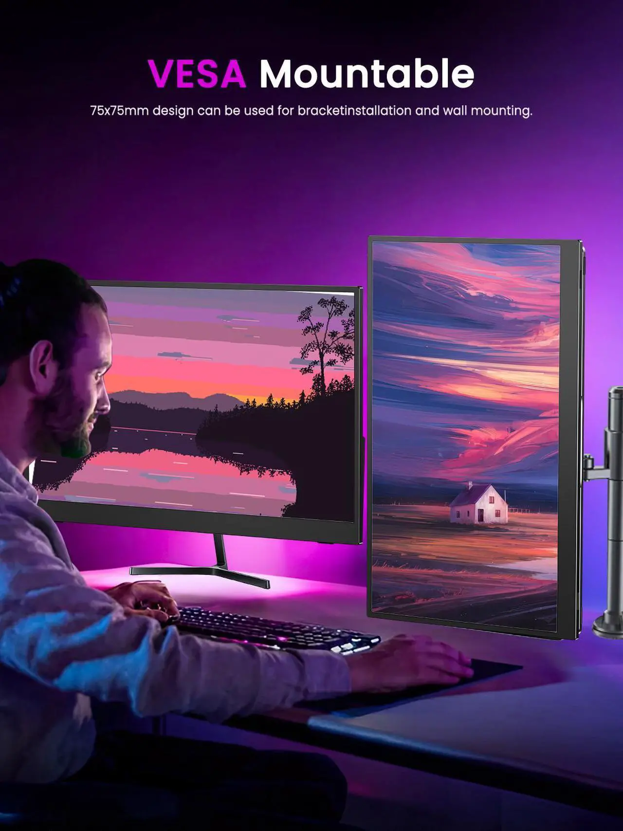 Alt view image 5 of 7 - EVICIV 4K Monitor 17.3" 3840x2160 Portable Monitor 500 Nits Laptop Screen Office Monitor 1500:1 4K Gaming Monitor w/ VESA For Xbox PS 5 Switch