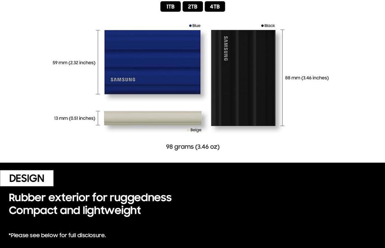 Alt view image 2 of 5 - SAMSUNG T7 Shield Portable SSD 1TB - Up to 1050MB/s - USB 3.2 (Gen2, 10Gbps) IP-65 External Solid State Drive, Black (MU-PE1T0S)