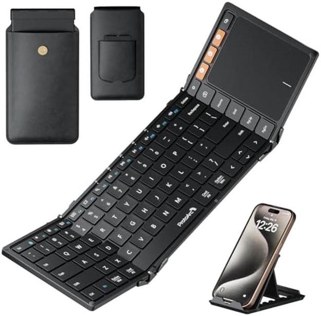 Main image of ProtoArc Foldable Keyboard with Touchpad, XK01 TP Portable Folding Keyboard for Travel, Bluetooth Keyboard with Trackpad for iPad, iPhone, Microsoft Surface, Android, Windows Laptop PC -Black