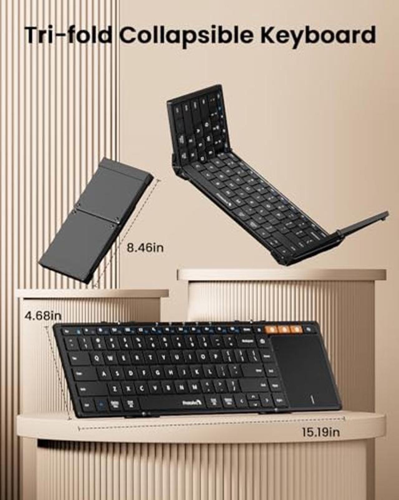 Alt view image 2 of 5 - ProtoArc Foldable Keyboard with Touchpad, XK01 TP Portable Folding Keyboard for Travel, Bluetooth Keyboard with Trackpad for iPad, iPhone, Microsoft Surface, Android, Windows Laptop PC -Black