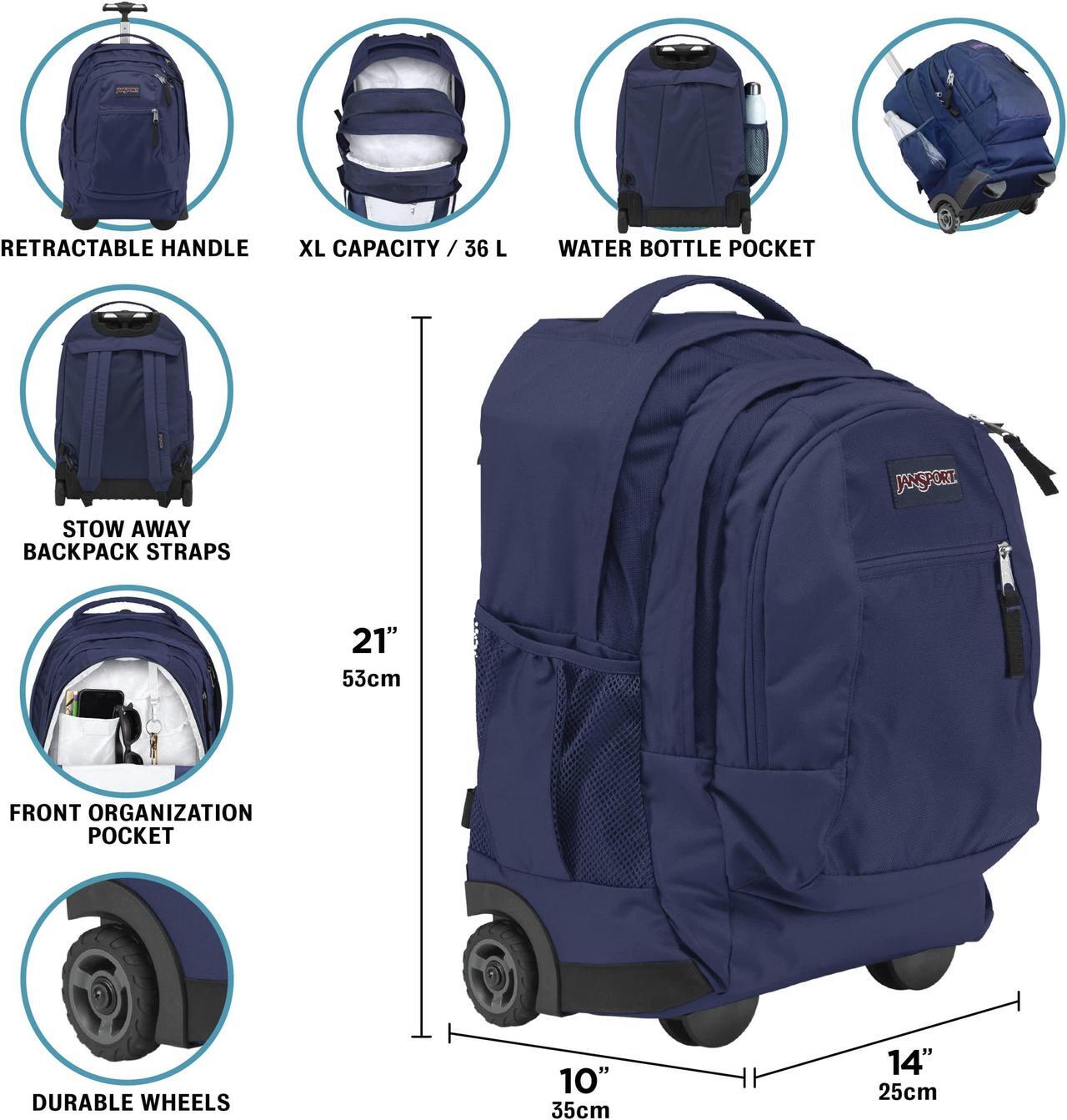 Alt view image 3 of 5 - JanSport Driver 8 Rolling Backpack - Wheeled Travel Bag with 15-Inch Laptop Sleeve, One Size, Cosmic City