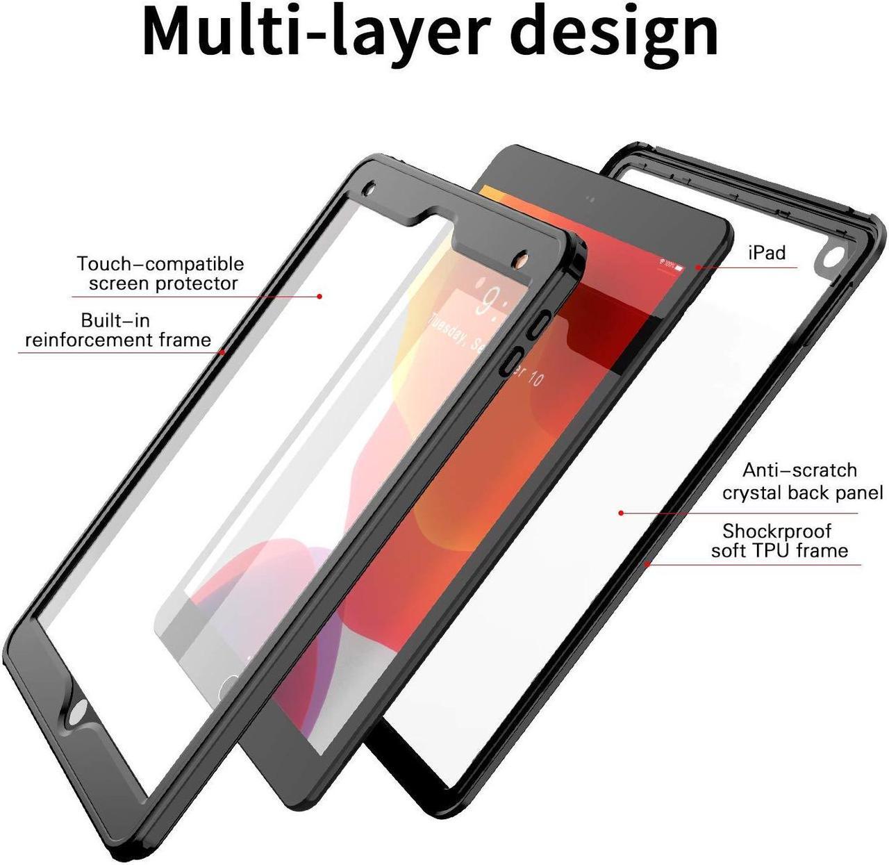 Alt view image 2 of 5 - AICase iPad 7th Generation 10.2" 9th /8th/7th Generation/iPad 10.2 2021/2020/2019, Waterproof Protective with Built-in Screen Protector Shock-Absorbing Bumper Dustproof Full-Body Case