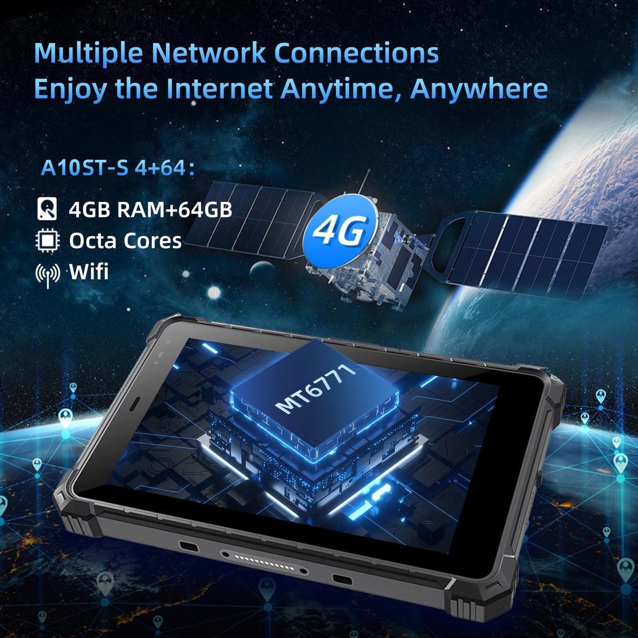 Alt view image 4 of 5 - CENAVA Rugged Tablet A10ST-S, 10.1 Inch Android 10 Industrial Three-proof Tablet, 4G LTE Tablet for Work, 5MP 13MP, 4GB+64GB,10000mAh Battery,WiFi,GPS,NFC,700nit,1280x800IPS, IP68 Waterproof Tablet
