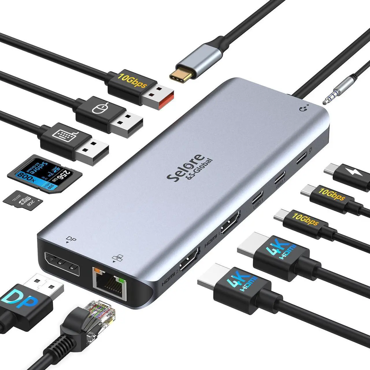 Main image of Selore Laptop Docking Station Dual Monitor, USB C Hub,USB C Docking Station with Dual HDMI,DP,10G USB A/C,100W PD,5 USB A/C Ports,Triple Display Laptop Docking Station for Dell,Hp,Lenovo,MacBook.etc