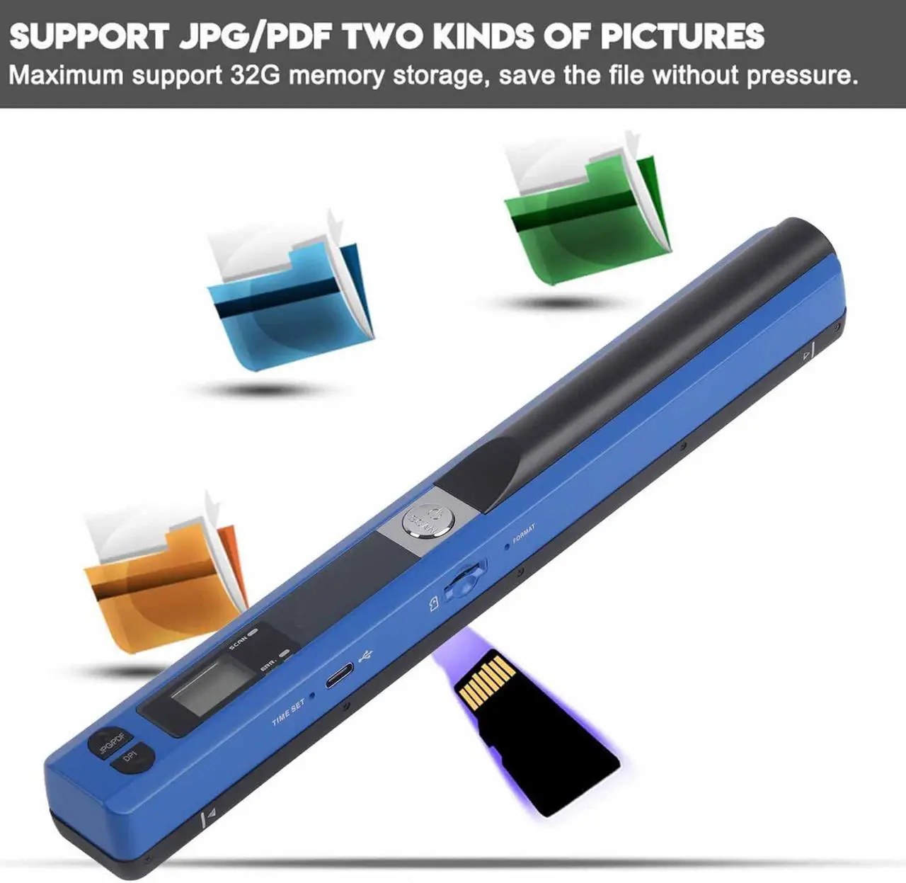Alt view image 3 of 5 - Portable Scanner, USB 2.0 Photo Scanner for Documents Pictures Pages Texts, Portable Handheld Scanner for Documents Photo Receipt, JPG/PDF Format Selection, UP to 900 DPI(Blue)