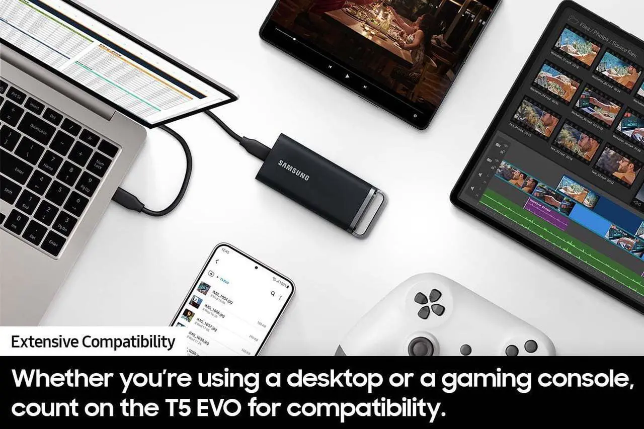 Alt view image 5 of 5 - Samsung T5 EVO Portable SSD 2TB, USB 3.2 Gen 1 External Solid State Drive, Seq. Read Speeds Up to 460MB/s for Gaming and Content Creation, MU-PH2T0S/AM, Black