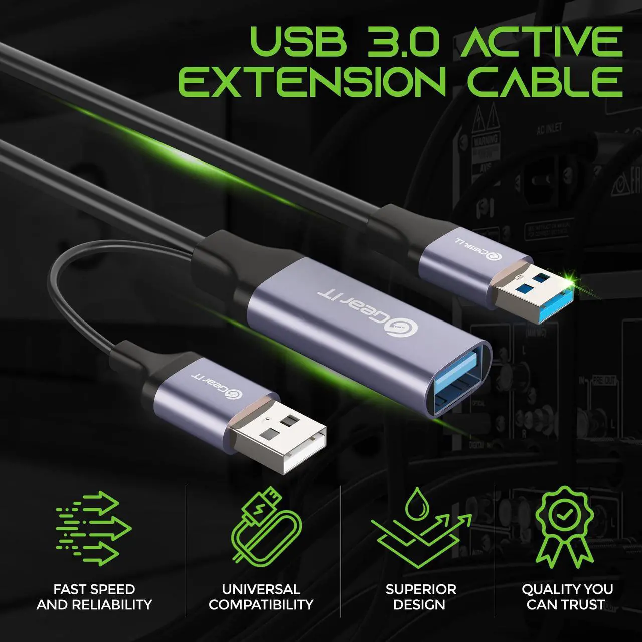 Alt view image 2 of 5 - GEARit USB 3.0 Active Extension Cable (65 Feet) A-Male to A-Female USB Repeater with Signal Booster for Oculus Rift, Quest Link, Xbox 360 Kinect, PlayStation, Printer, Webcam - 65ft