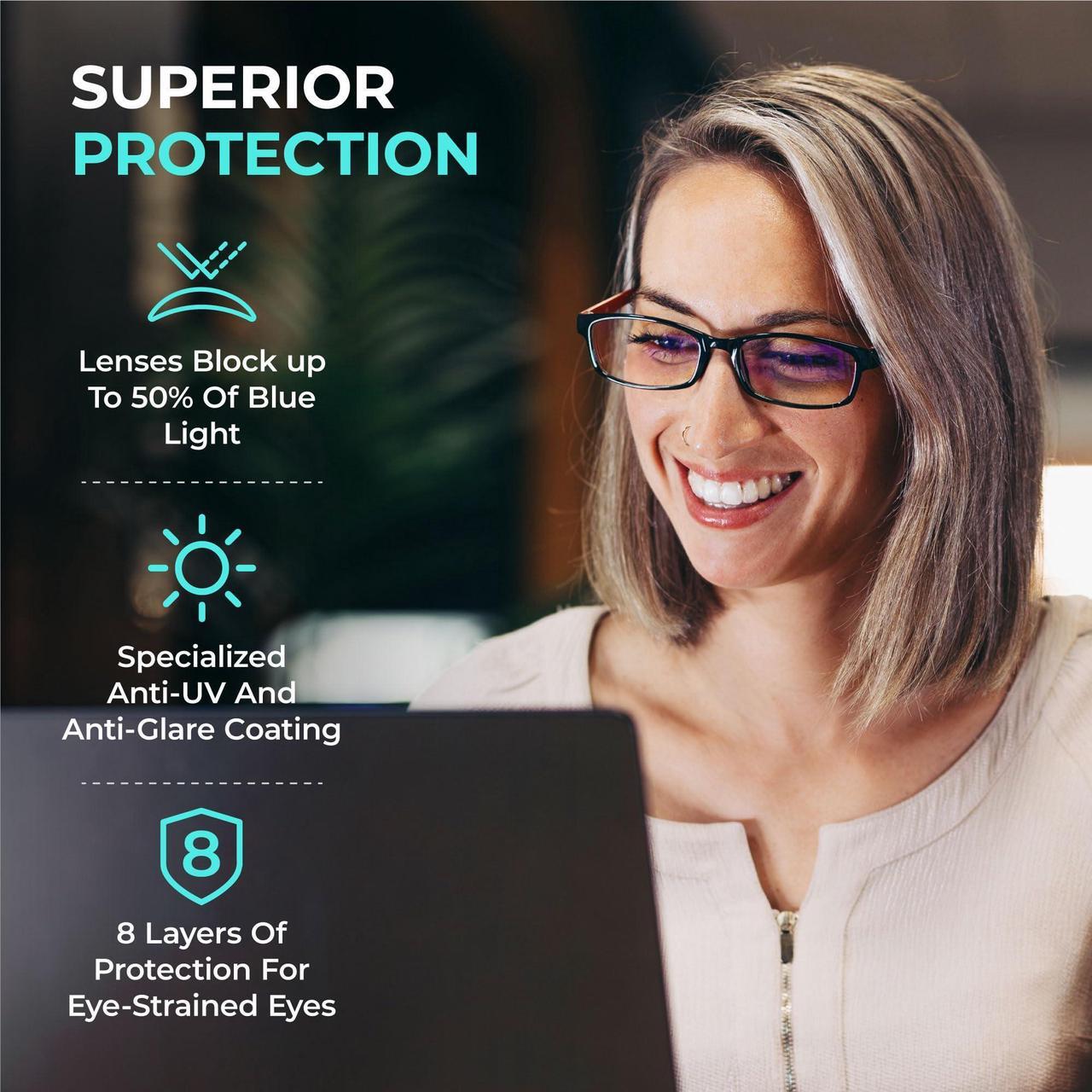 Alt view image 4 of 5 - PROSPEK Blue Light Glasses for Men and Women, Computer Glasses with Clear Lens, Anti Eyestrain Reading Glasses (+0.50x)
