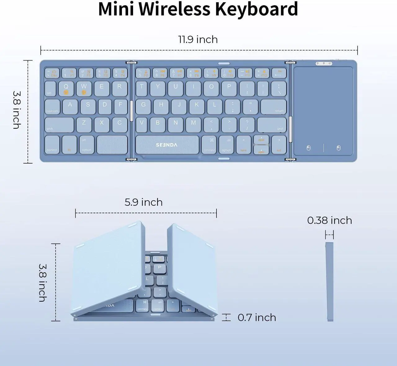 Alt view image 5 of 5 - Foldable Bluetooth Keyboard - Multi-Device Mini Wireless Keyboard with Touchpad, Pocket-Sized Travel Keyboard Compatible with iPad, iPhone, Tablet, Smartphone, iOS, Android, Windows - Blue