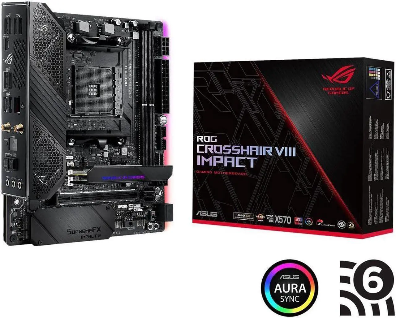 Alt view image 2 of 5 - Asus ROG (X570) Crosshair VIII Impact, AMD, AM4, Ryzen 3000, (Mini-DTX) SFF Gaming Motherboard with PCIe 4.0, On-board Wifi 6 (802.11Ax), Intel LAN, SATA 6GB/s, USB 3.2 Gen 2, SO-DIMM.2 and Aura Sync