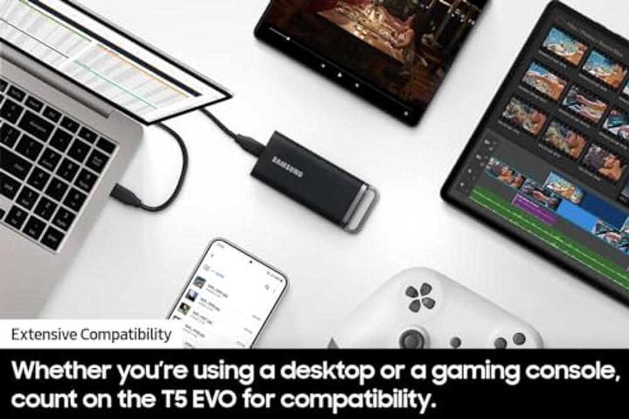 Alt view image 5 of 5 - SAMSUNG T5 EVO Portable SSD 8TB, USB 3.2 Gen 1 External Solid State Drive, Seq. Read Speeds Up to 460MB/s for Gaming and Content Creation, MU-PH8T0S/AM, Black