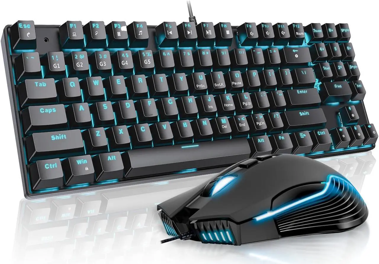 Main image of Aimzone Keyboard and Mouse, Wired Ergonomic Gaming Keyboard and Mouse Combo, 80% Mechanical Keyboard, 89 Multimedia Keys, 6400 DPI Wired Gaming Mouse for Laptop, Computer, PC, Black Gamer Mouse w. LED