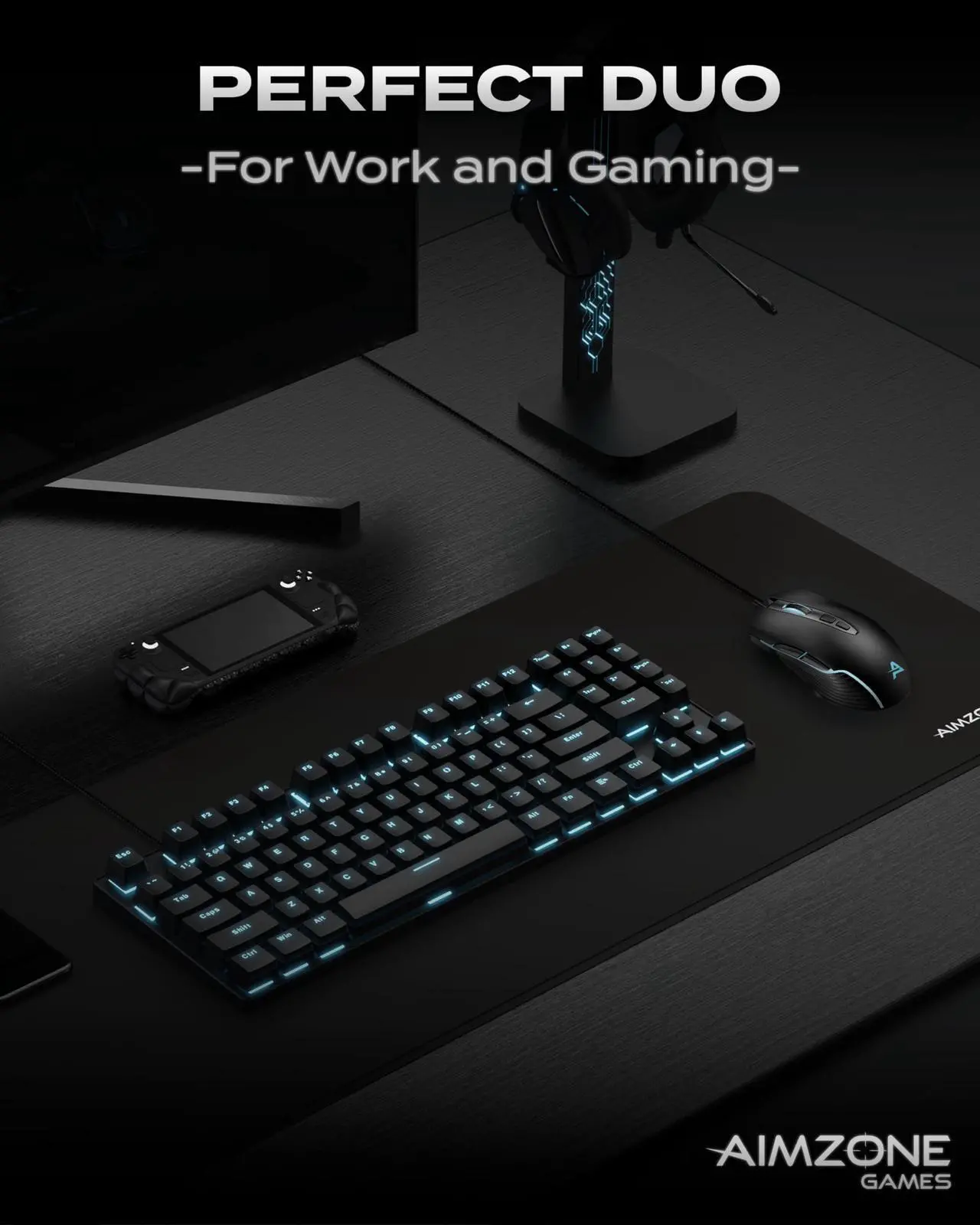 Alt view image 4 of 5 - Aimzone Keyboard and Mouse, Wired Ergonomic Gaming Keyboard and Mouse Combo, 80% Mechanical Keyboard, 89 Multimedia Keys, 6400 DPI Wired Gaming Mouse for Laptop, Computer, PC, Black Gamer Mouse w. LED