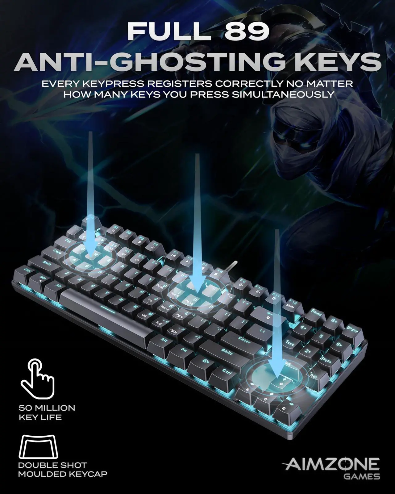 Alt view image 3 of 5 - Aimzone Keyboard and Mouse, Wired Ergonomic Gaming Keyboard and Mouse Combo, 80% Mechanical Keyboard, 89 Multimedia Keys, 6400 DPI Wired Gaming Mouse for Laptop, Computer, PC, Black Gamer Mouse w. LED